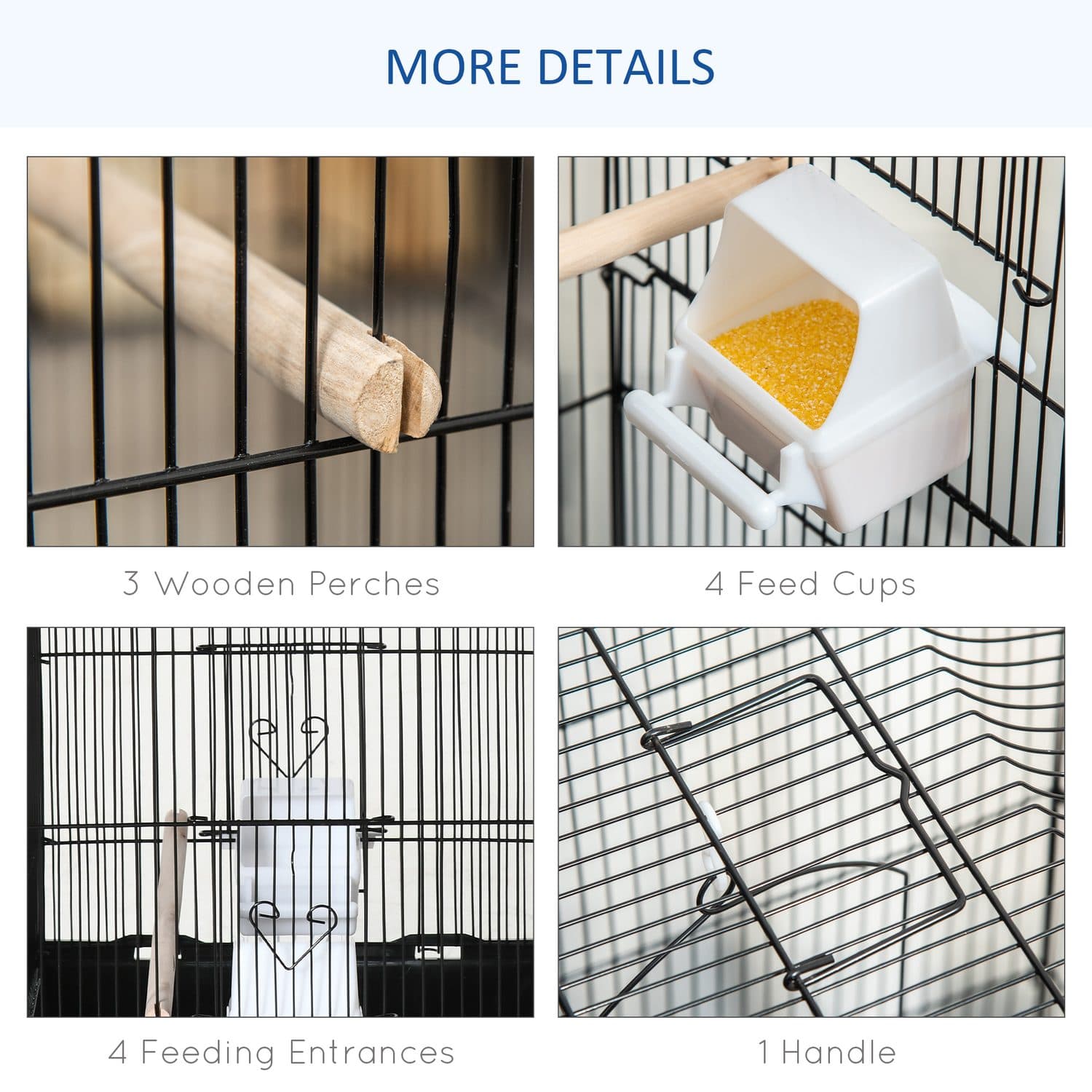 Tall Black Metal Bird Cage with Perches, Food Bowls and Swing - image 2