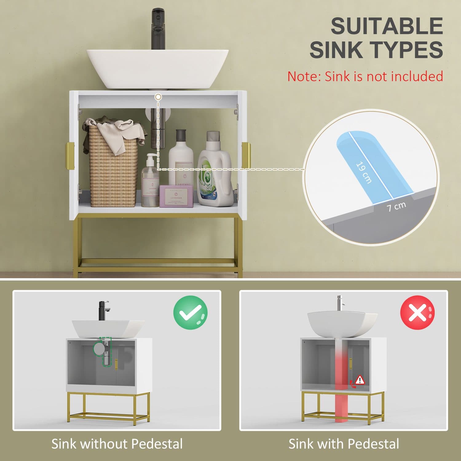 White Under Sink Cabinet with Gold Frame - image 2