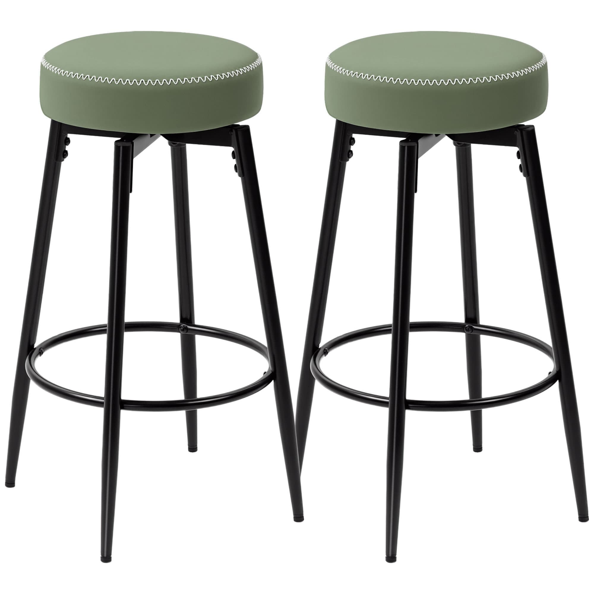 Sage Green Backless Bar Stools — Set of Two - Green