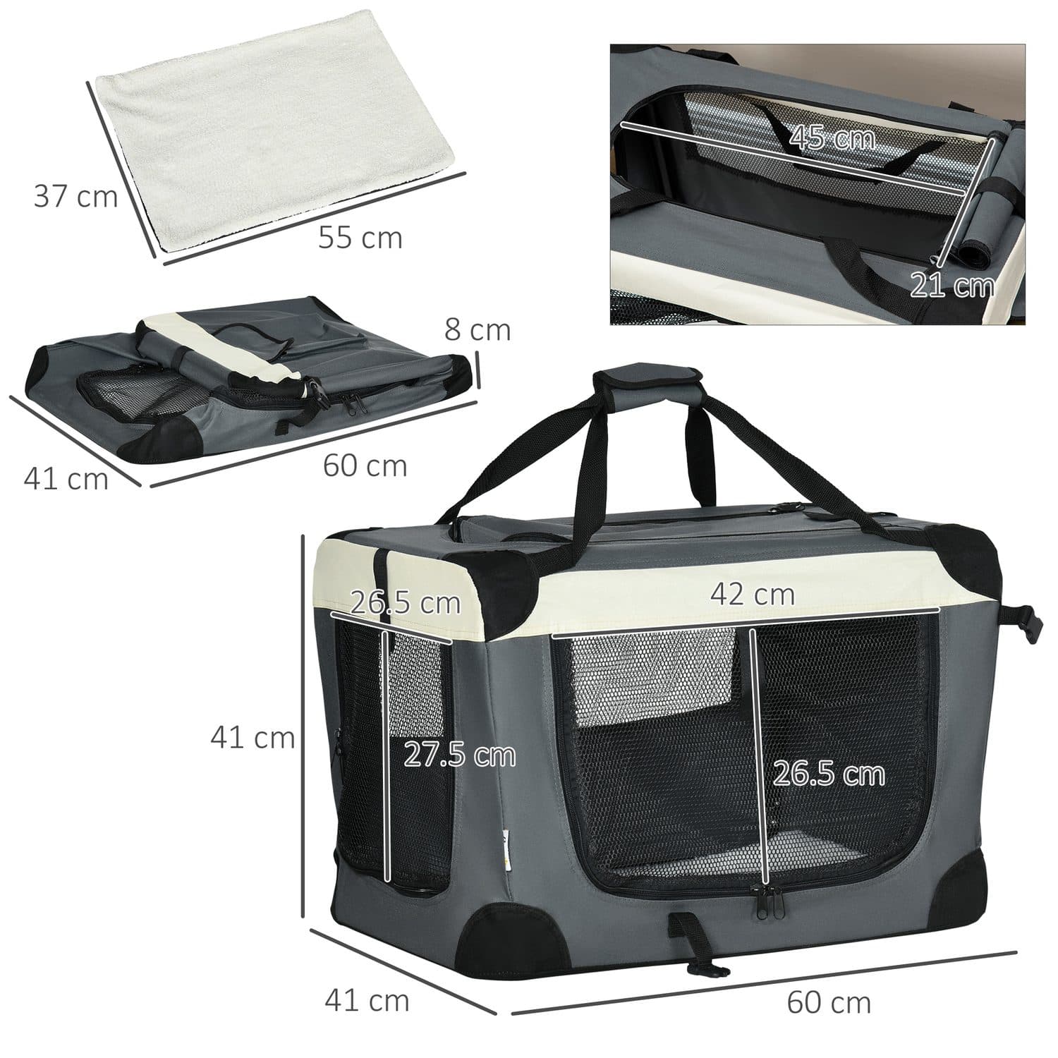 PawHut Foldable Pet Carrier for Cats and Miniature Dogs - image 2