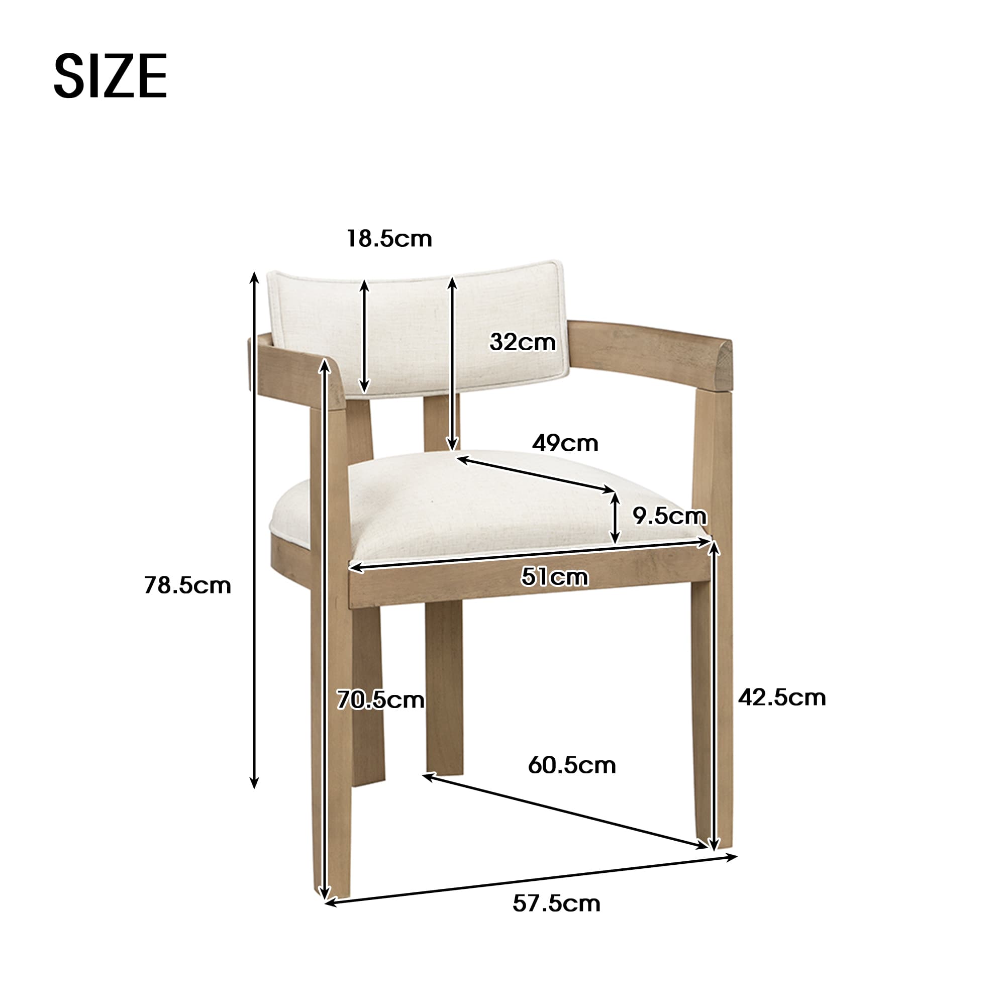Pair of Natural Wood & Linen Dining Chairs with Armrests - image 2