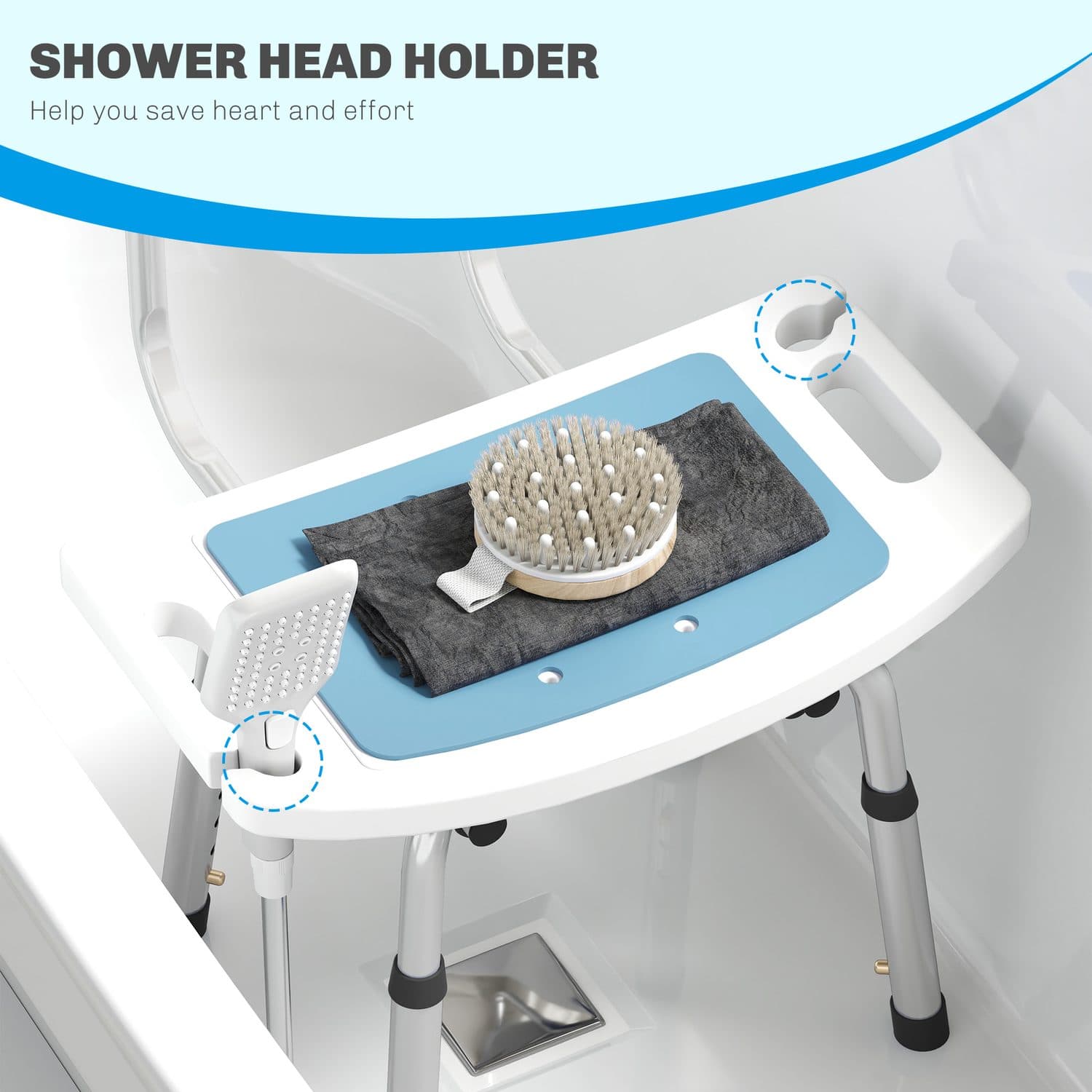 Light Blue Shower Chair with Supportive Backrest - image 3