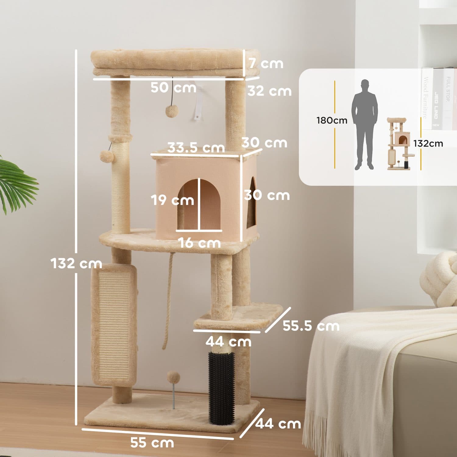 132cm Cat Tree with Cat House and Jumping Platform - image 4