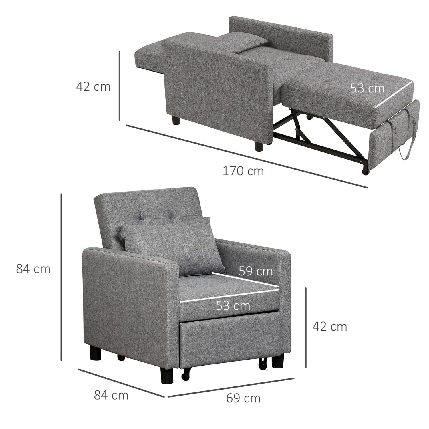 Grey 3-in-1 Chair Bed - image 2