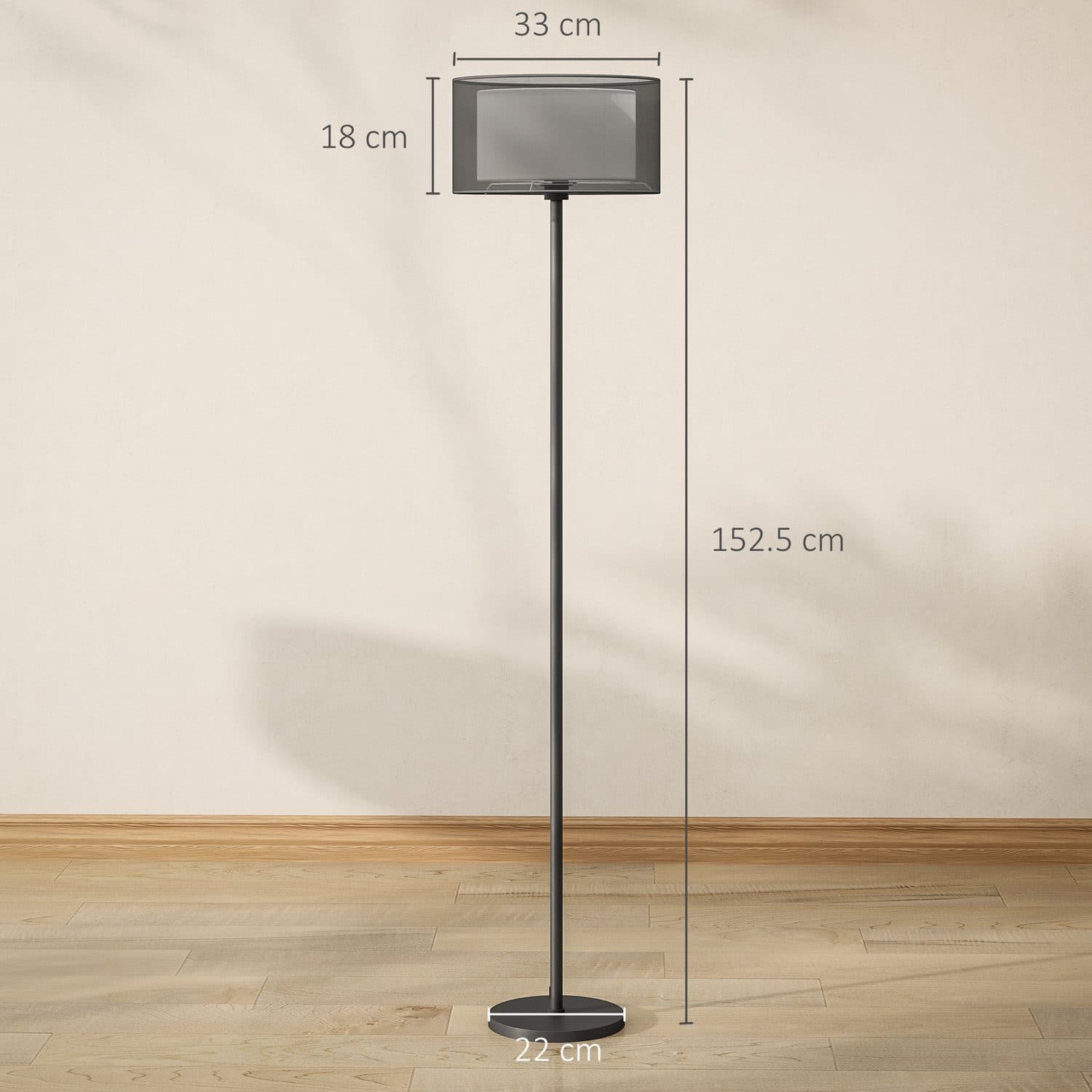 Black Standing Floor Lamp with Double-Layer Drum Shade - image 3
