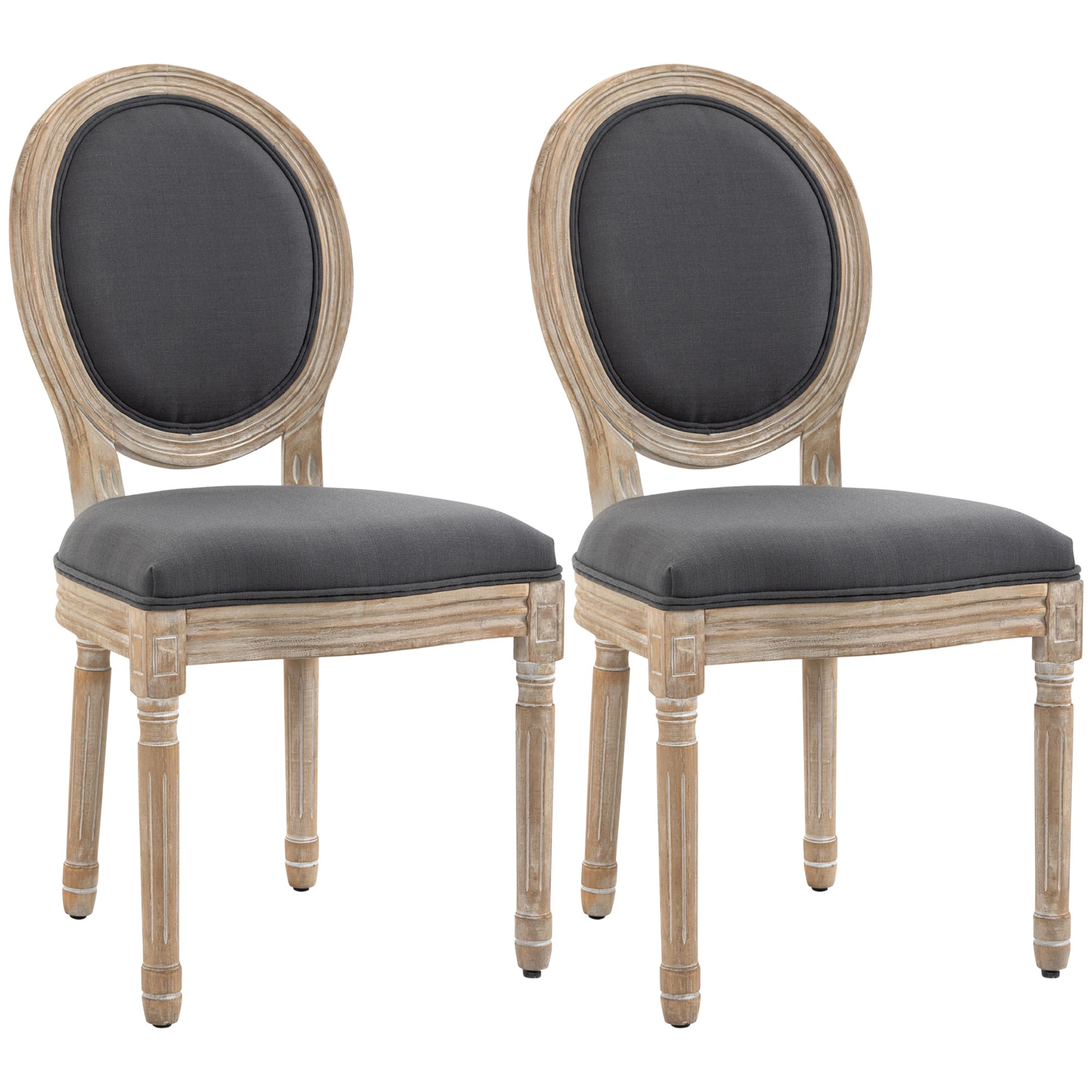 Two French-Inspired Dining Chairs with Carved Wood Frame