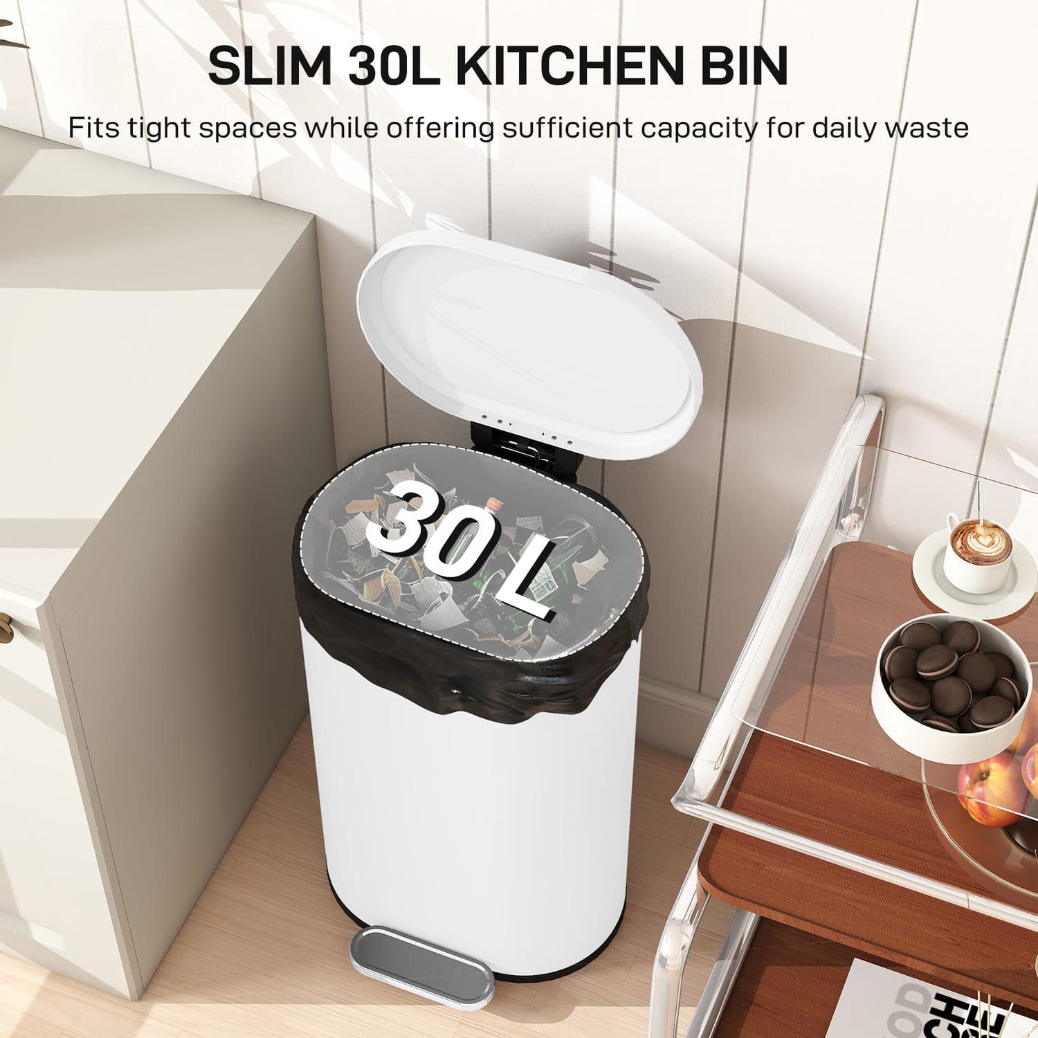 Modern White 30L Kitchen Pedal Bin - image 3