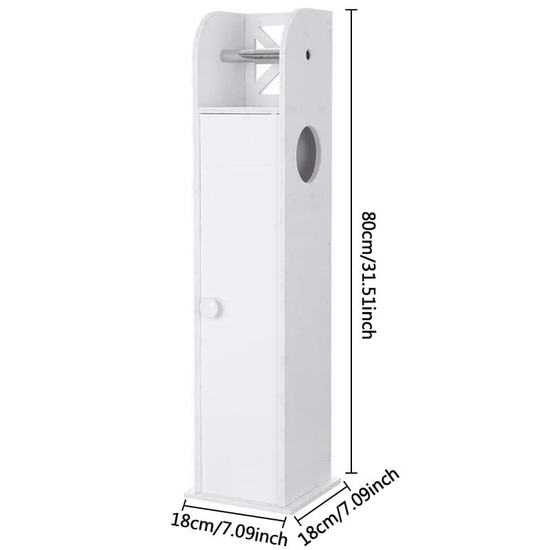 White Freestanding Bathroom Cabinet with Built-In Toilet Roll Holder - image 6
