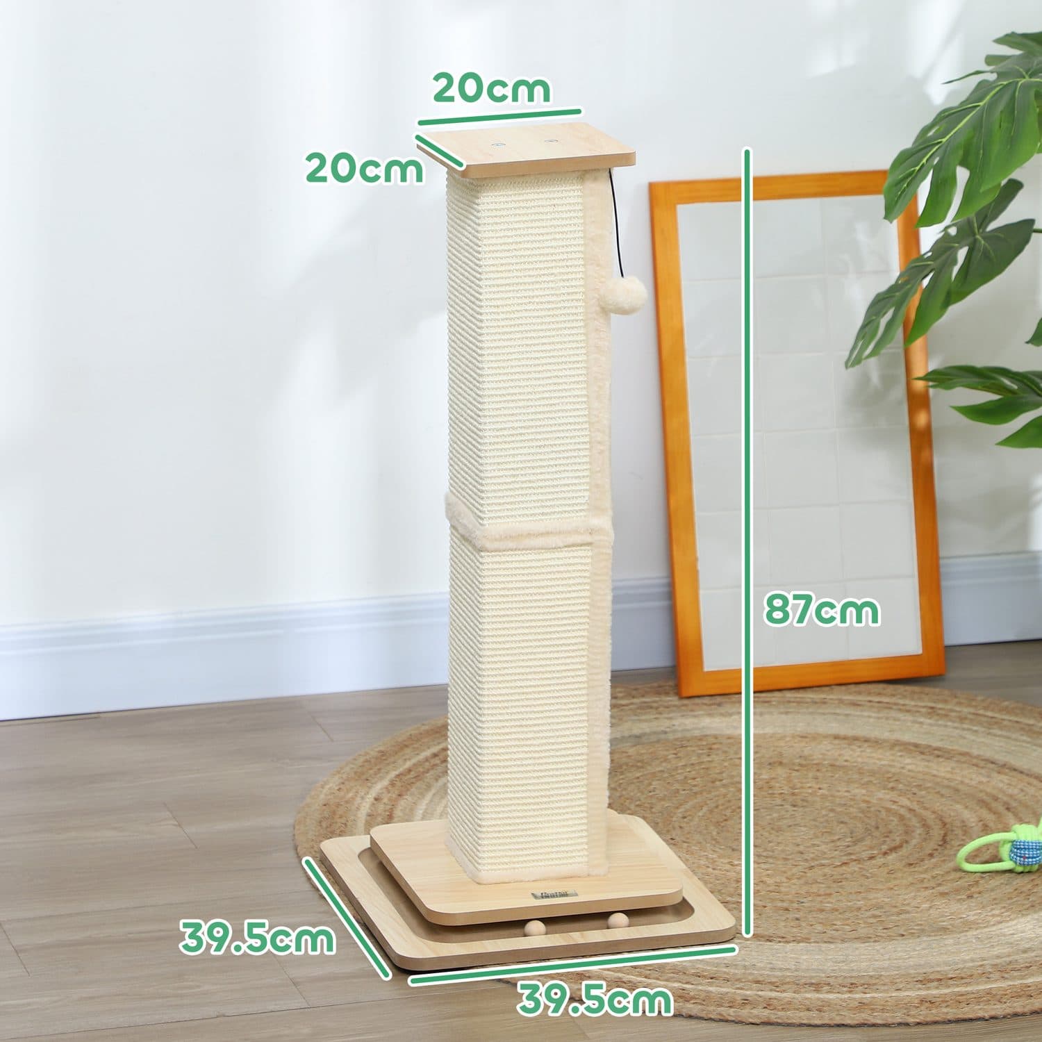 PawHut 87cm Cat Scratching Post With Track Ball Toy - image 2