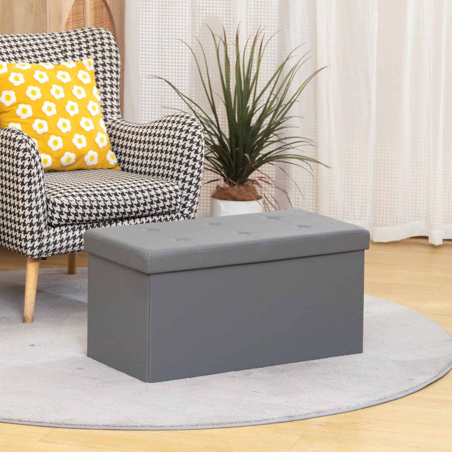 89L Folding Storage Ottoman in Grey PU Leather - image 5