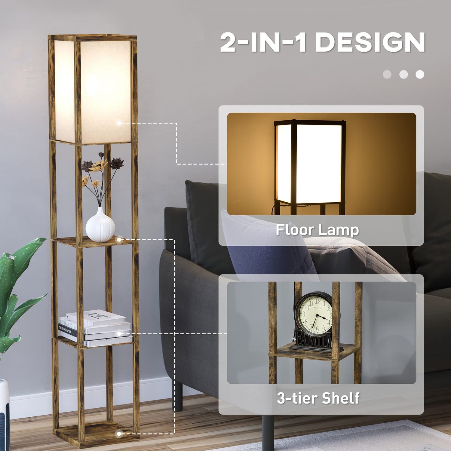 A slim floor lamp with useful display shelving - image 4