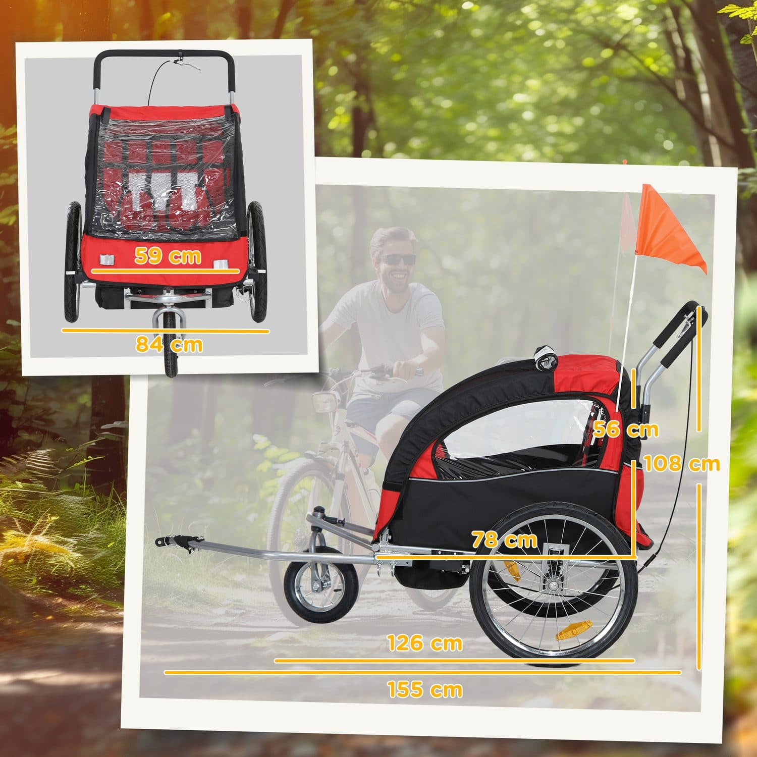 2-Seat Bike Trailer with Safety Harness for Children - image 3