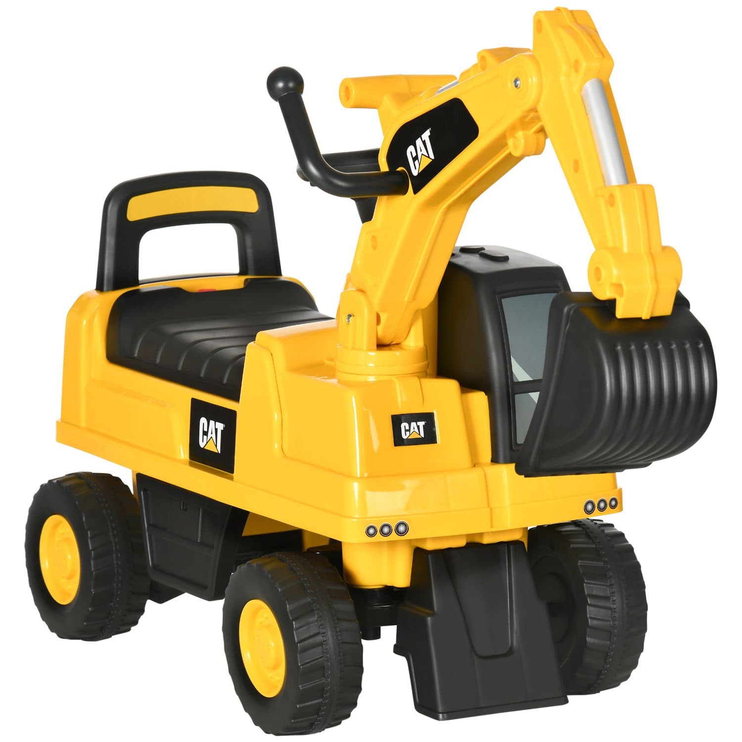 CAT Licensed Ride-On Digger for Toddlers With Manual Shovel Arm - Yellow