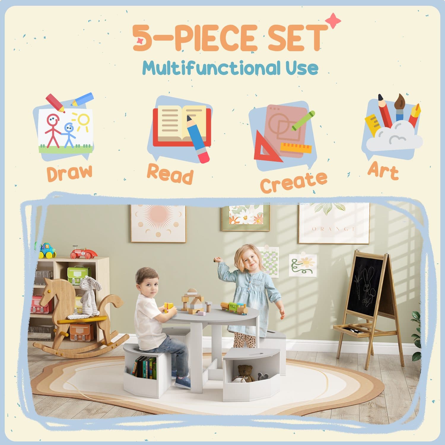 Round Kids' Activity Table and Chair Set with Built-In Storage - image 1