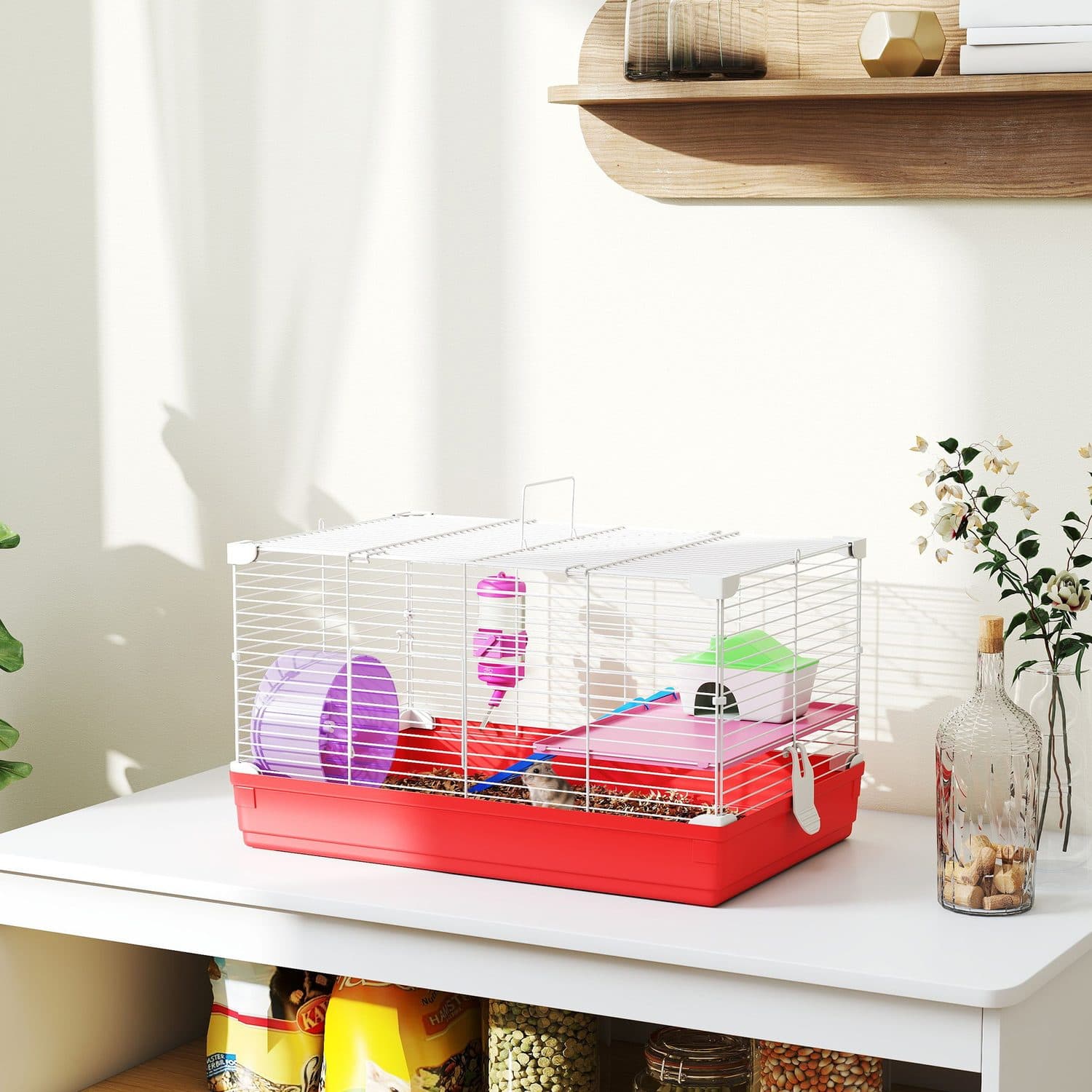 2-Story Small Animal Cage Kit with Handle & Exercise Wheel - image 4