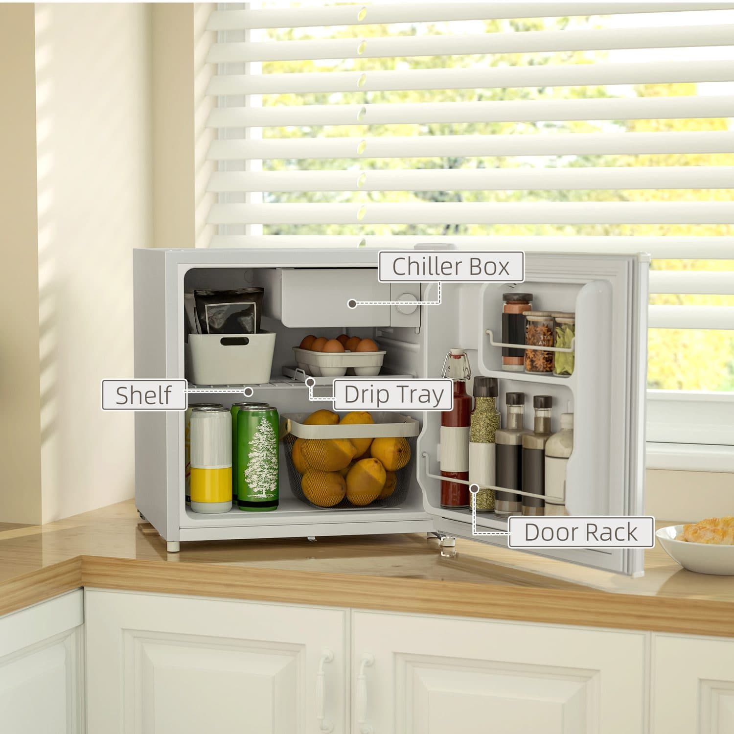 Cream White 46L Lockable Countertop Fridge - image 1