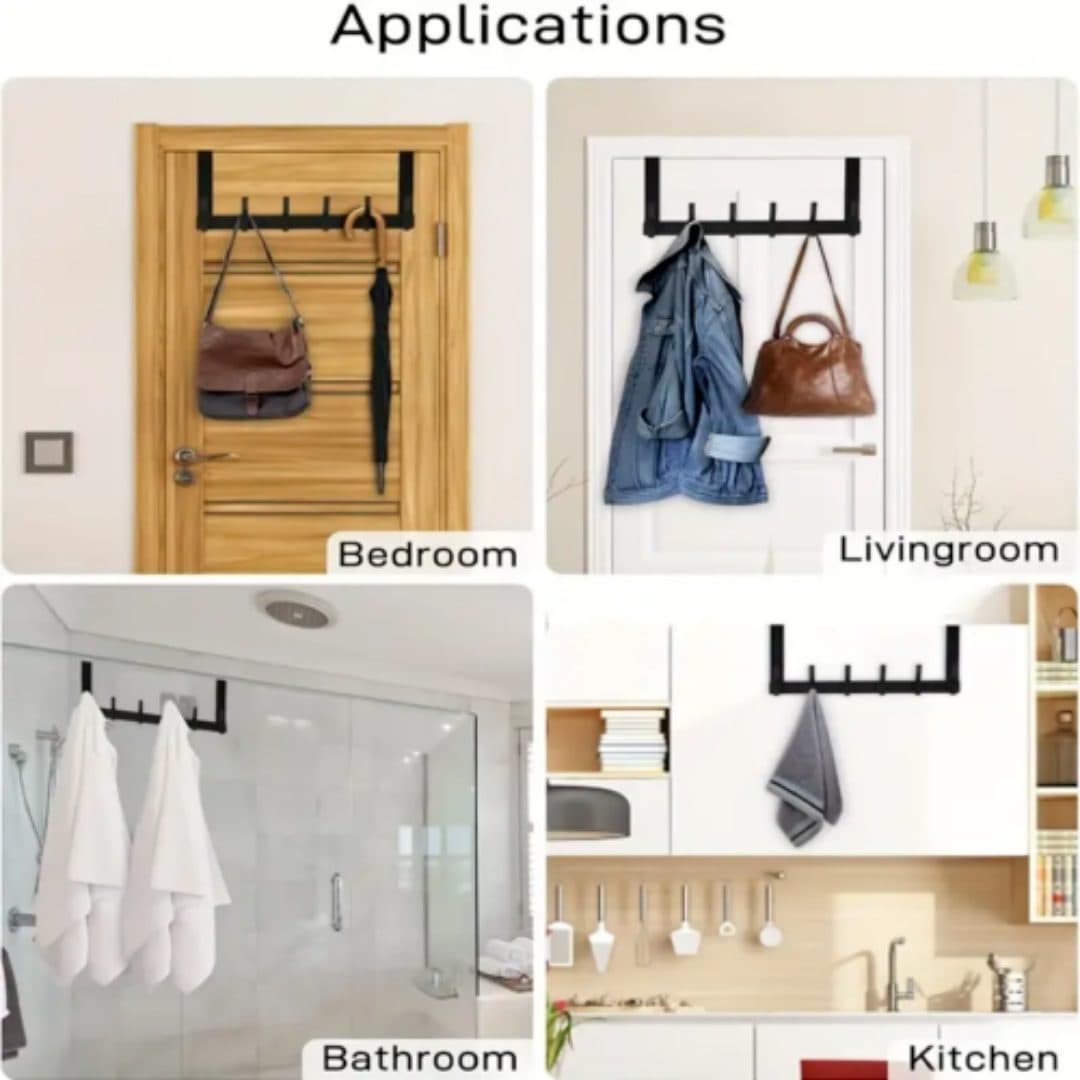 Heavy-Duty Over Door Hanger with Six Hooks in Matte Black - image 7