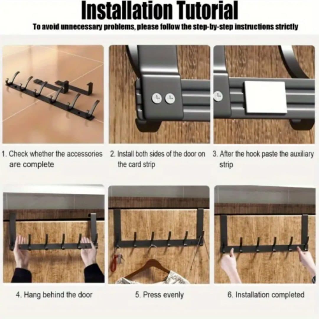 Heavy-Duty Over Door Hanger with Six Hooks in Matte Black - image 4
