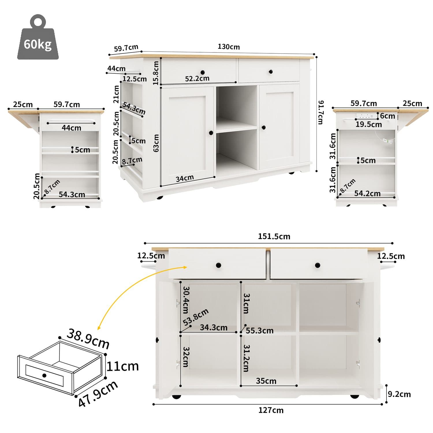 White Kitchen Island & Power Strip - image 2