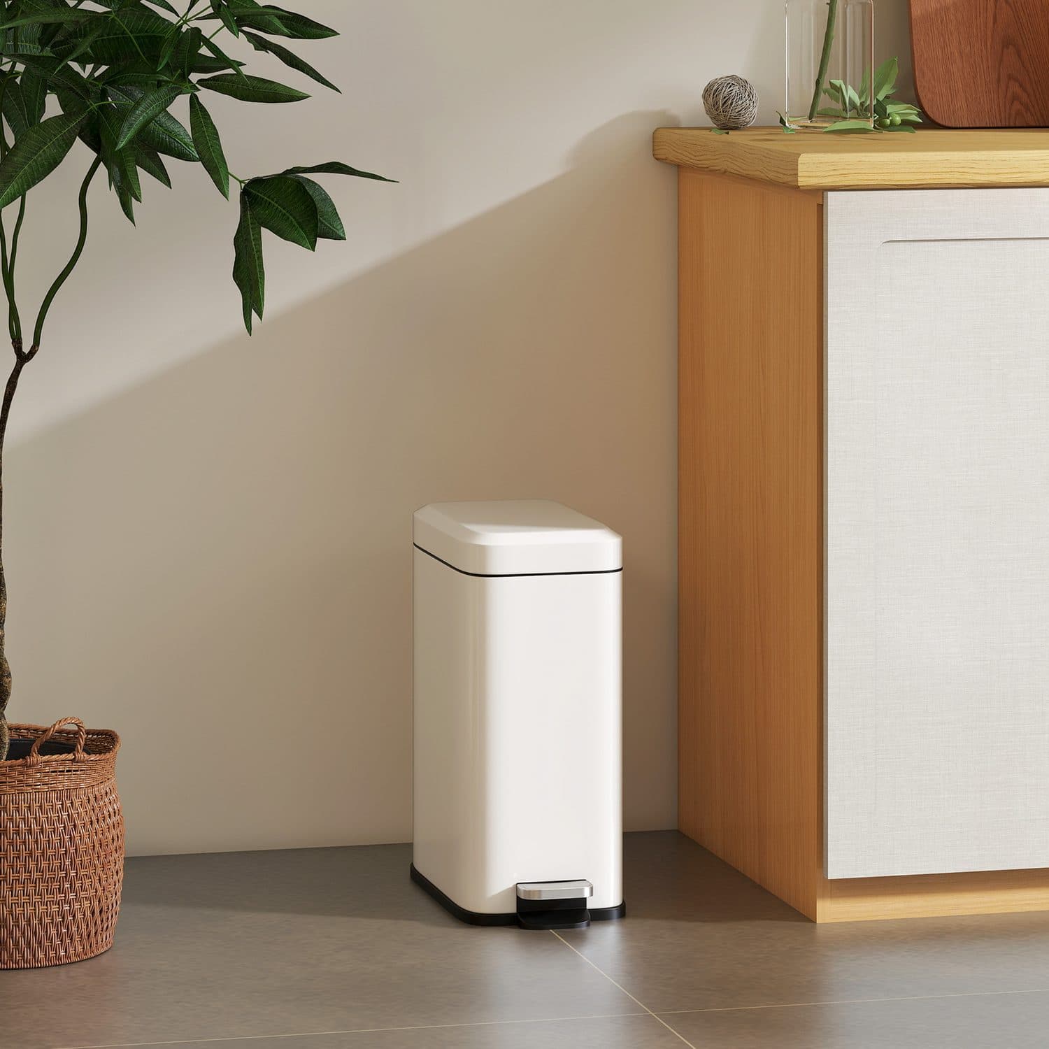 5-Litre Rectangular Steel Pedal Bin in White - image 2