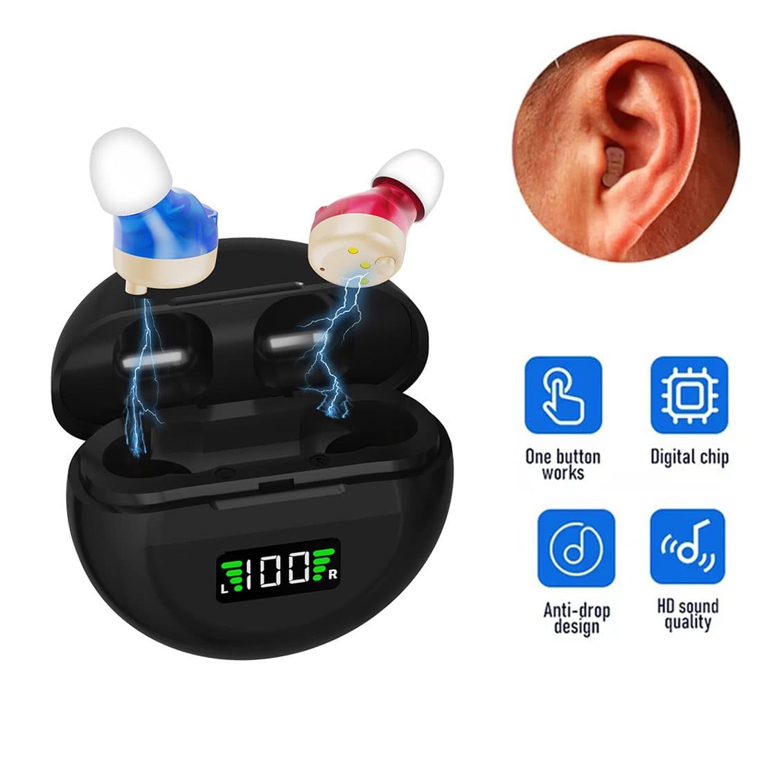 Rechargeable In-Ear Sound Amplifier Pair