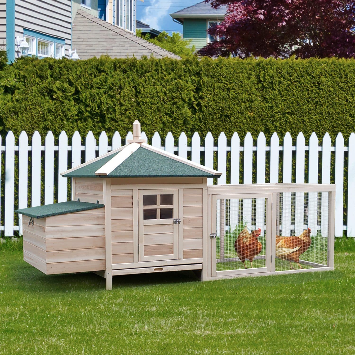 PawHut Wooden Chicken Coop with Outdoor Run - image 4