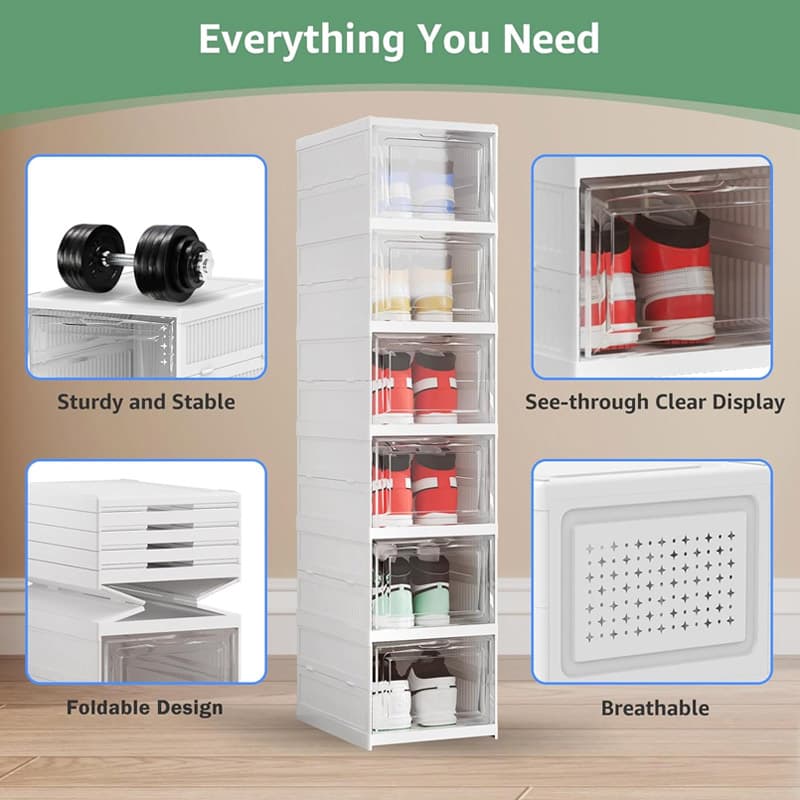 6-Tier Foldable Shoe Storage Stack with Clear Drop-Front Doors - image 10