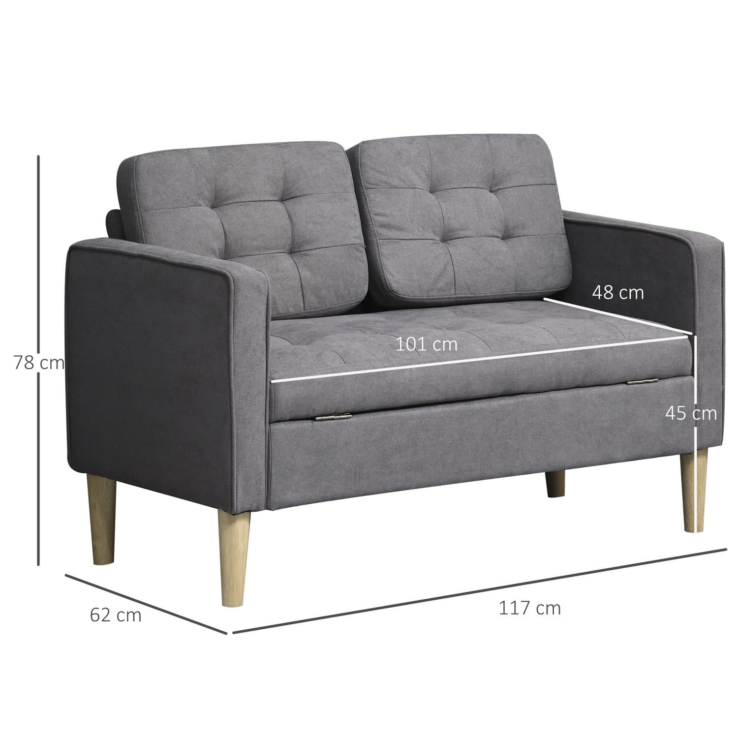 Grey 2-Seater Storage Sofa - image 4