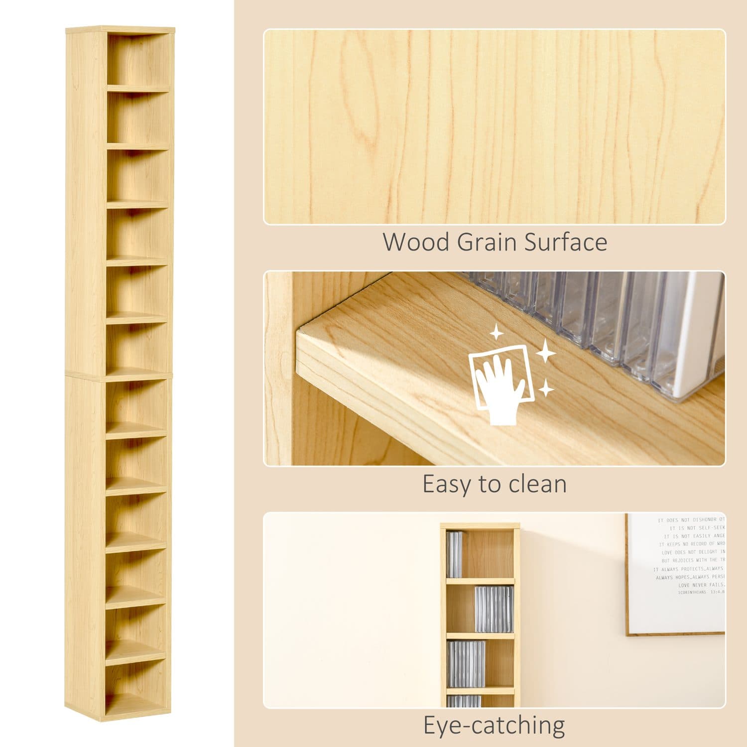 Tall Slim 204-CD Media Storage Tower in Oak Tone - image 5
