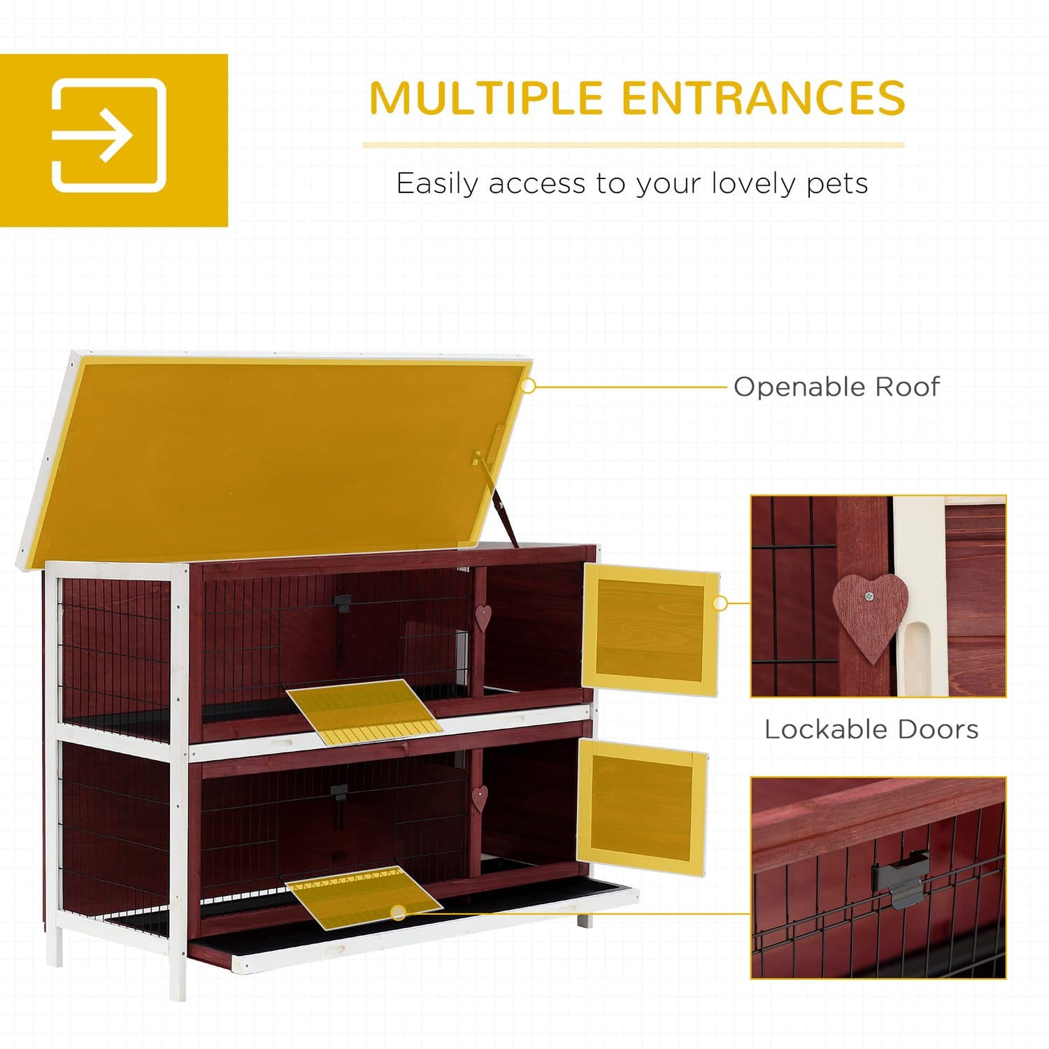 PawHut 2-Tier Outdoor Bunny Hutch with No-Leak Trays - image 3