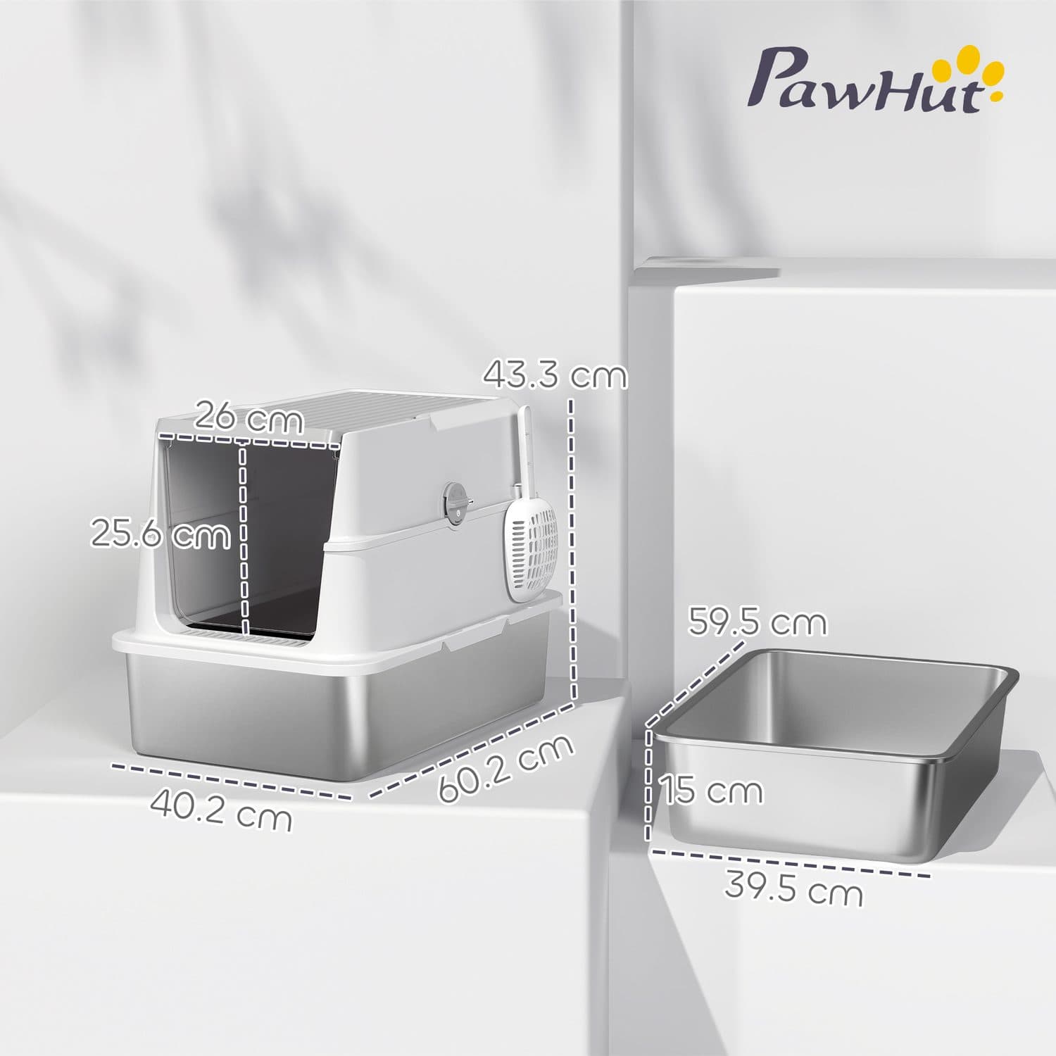 Enclosed Cat Litter Box With Stainless Steel Base and Front Door - image 3