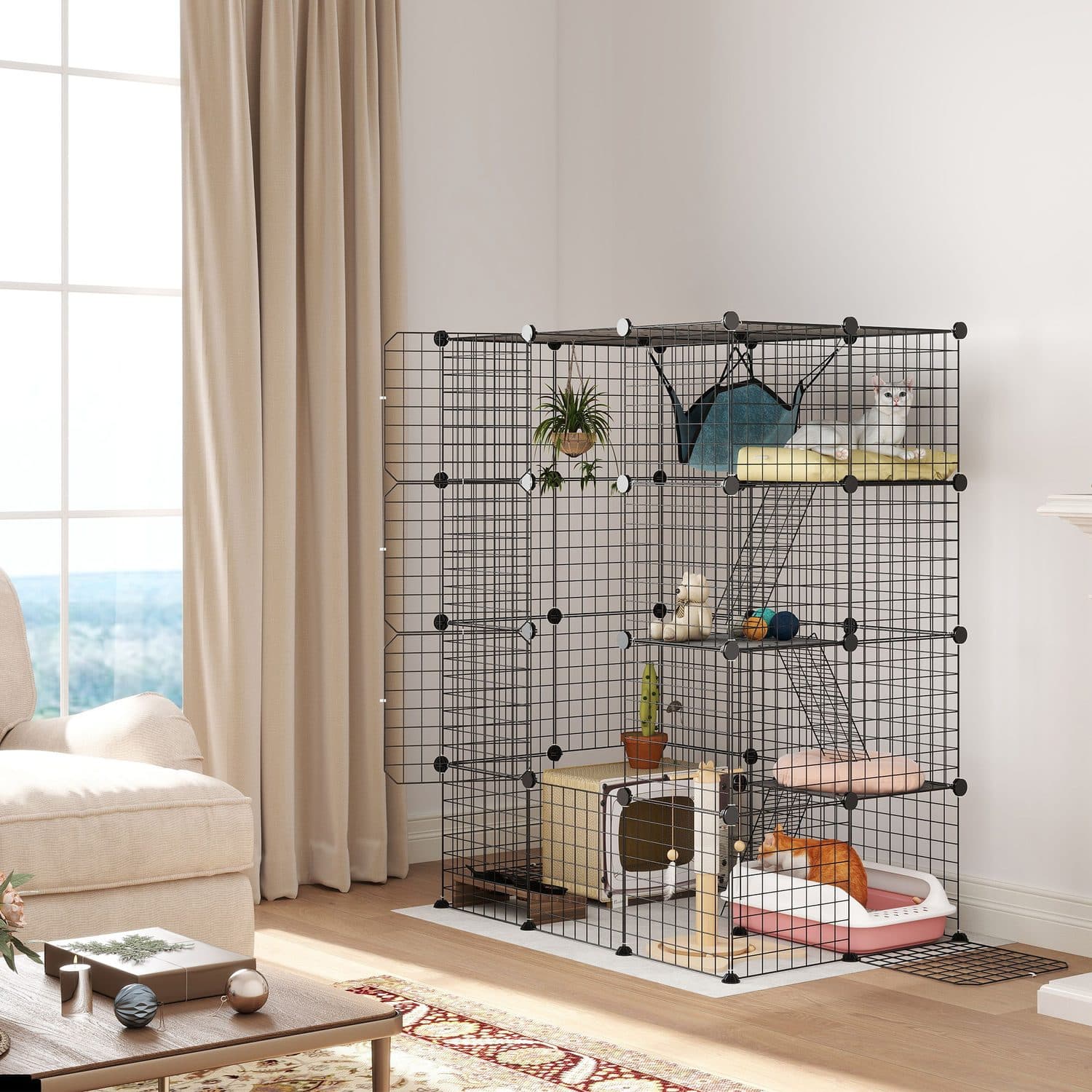 Four-Tier DIY Cat Cage with Hammock and Ramps