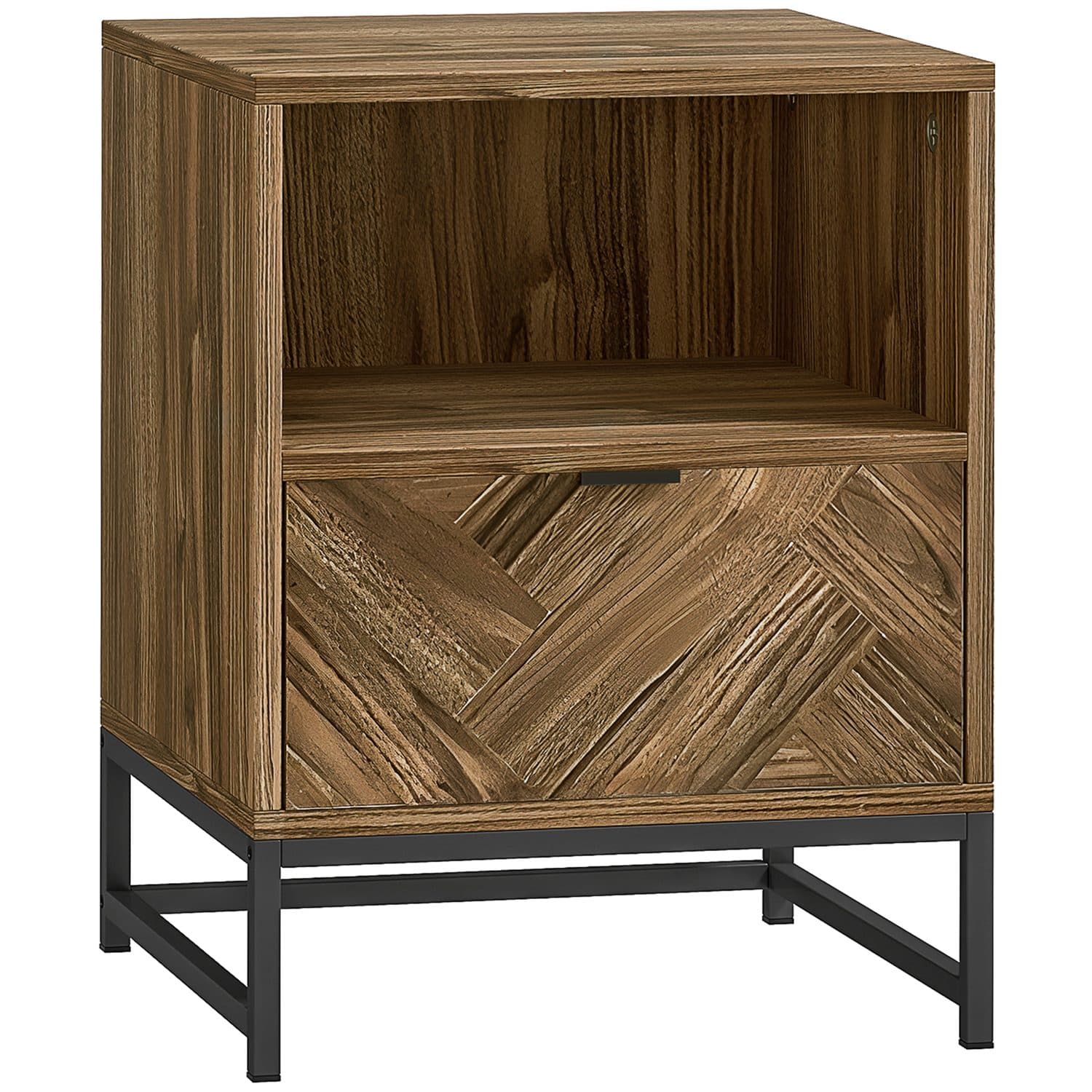 Industrial Bedside Table with Drawer - Brown