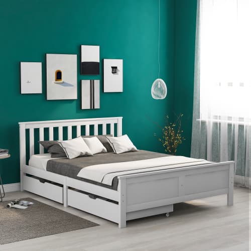 Double Storage Bed in Solid White Pine