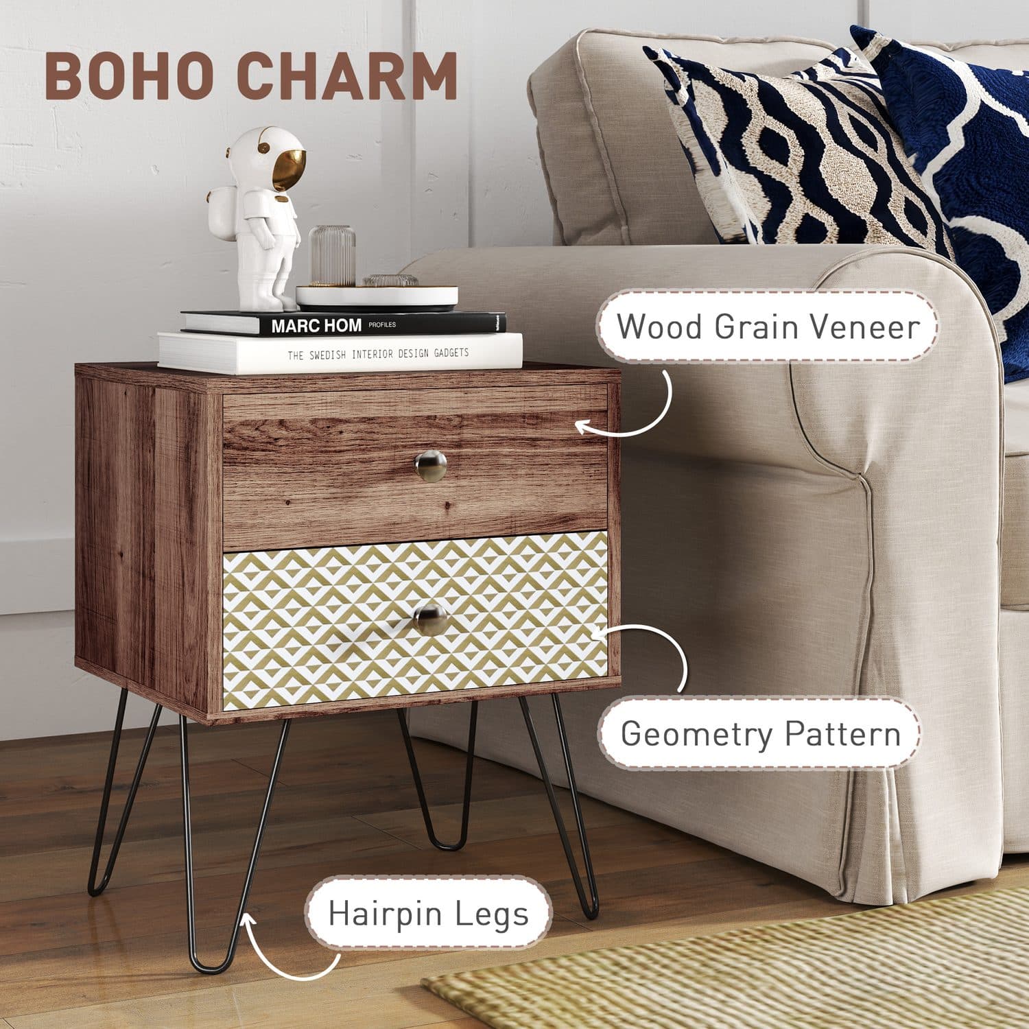 Boho 2-Drawer Bedside Table - image 4