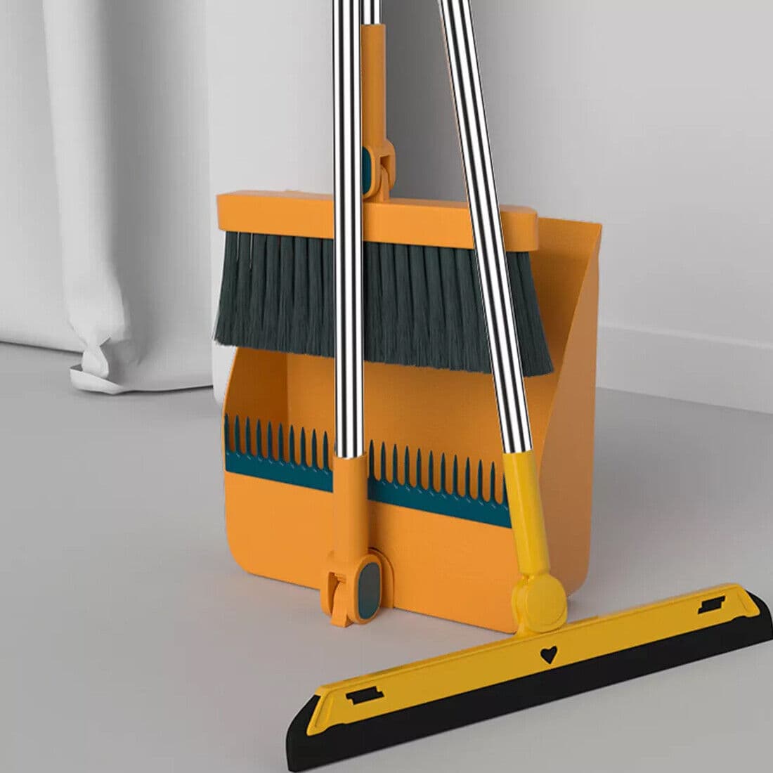 Long-Handle Broom and Dustpan Set with Rotating Head and Squeegee - W13210930