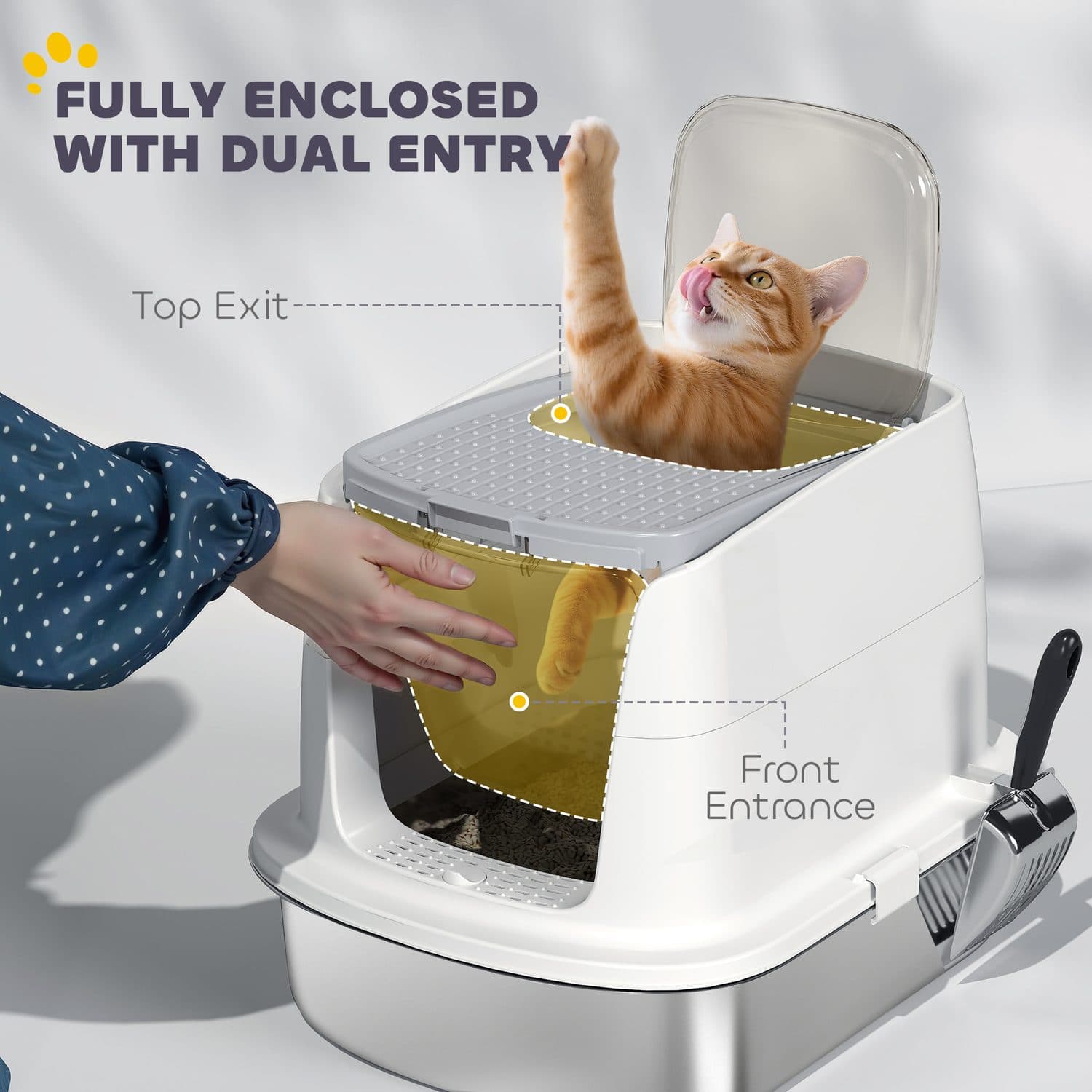 PawHut Stainless Steel Litter Box, Front-Entry & Top-Exit - image 5