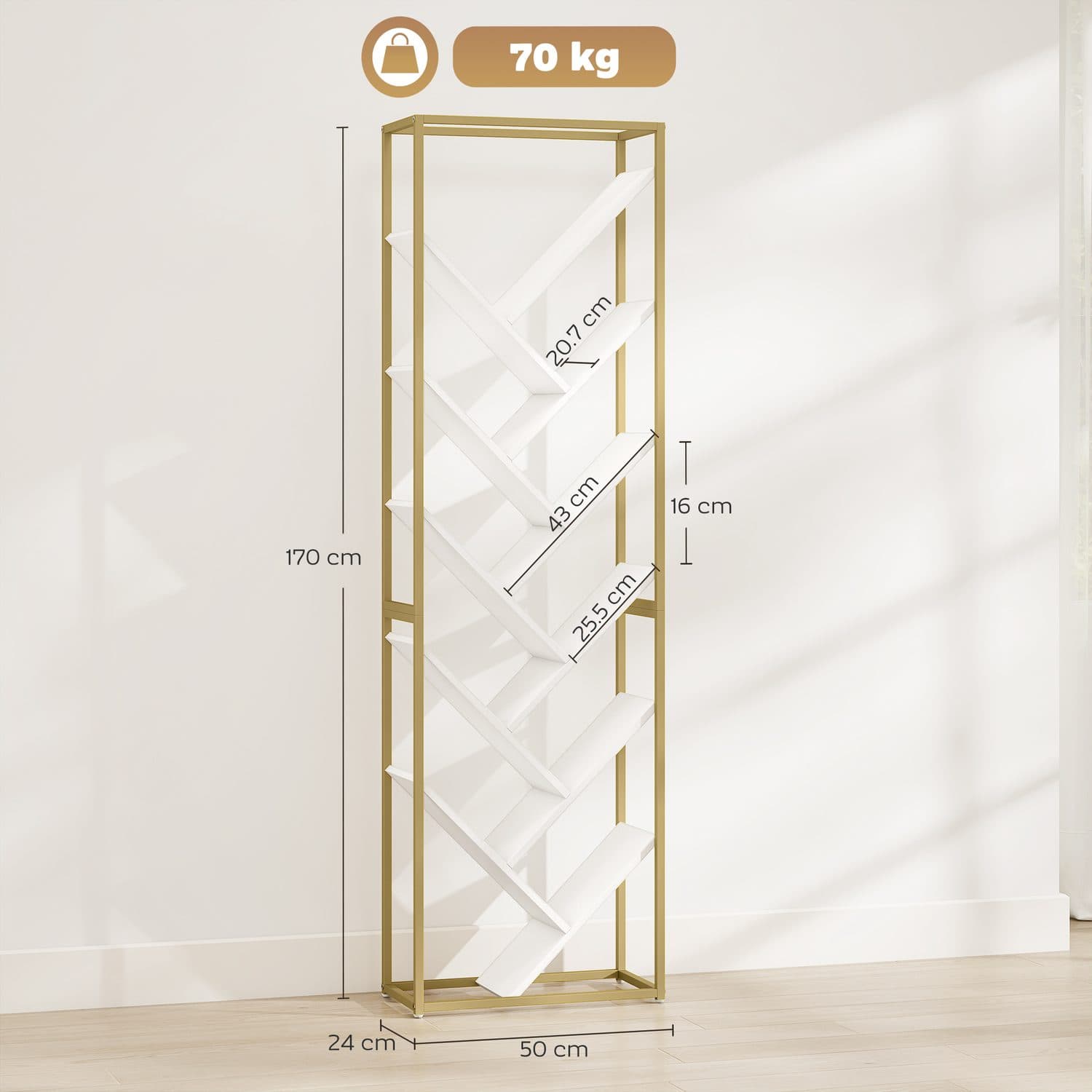 Space-Saving 10-Tier Tree Bookshelf in White and Gold - image 2