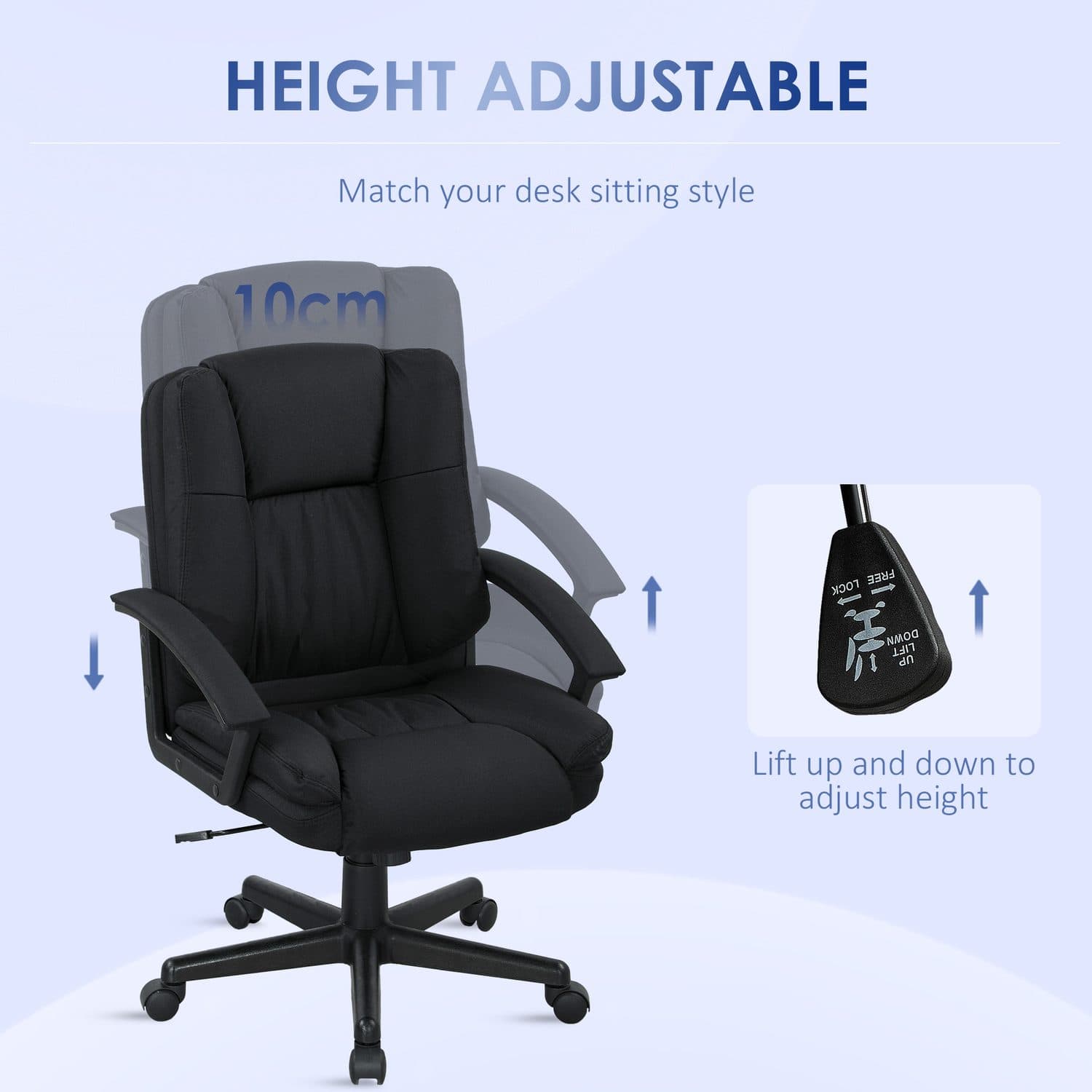 Black Linen-Look Padded Office Chair - image 3