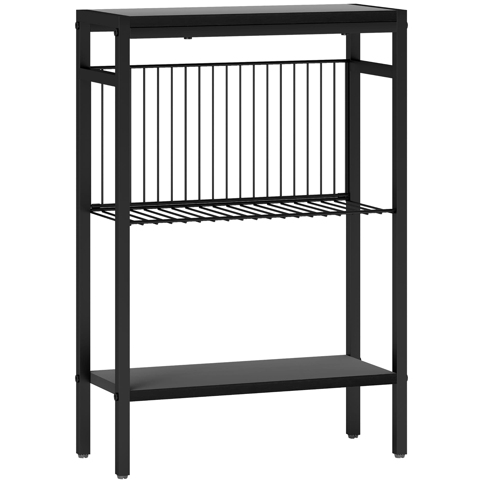 Slim Black Industrial Side Table with Three Shelves - Black