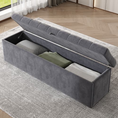 Grey Velvet Storage Bench
