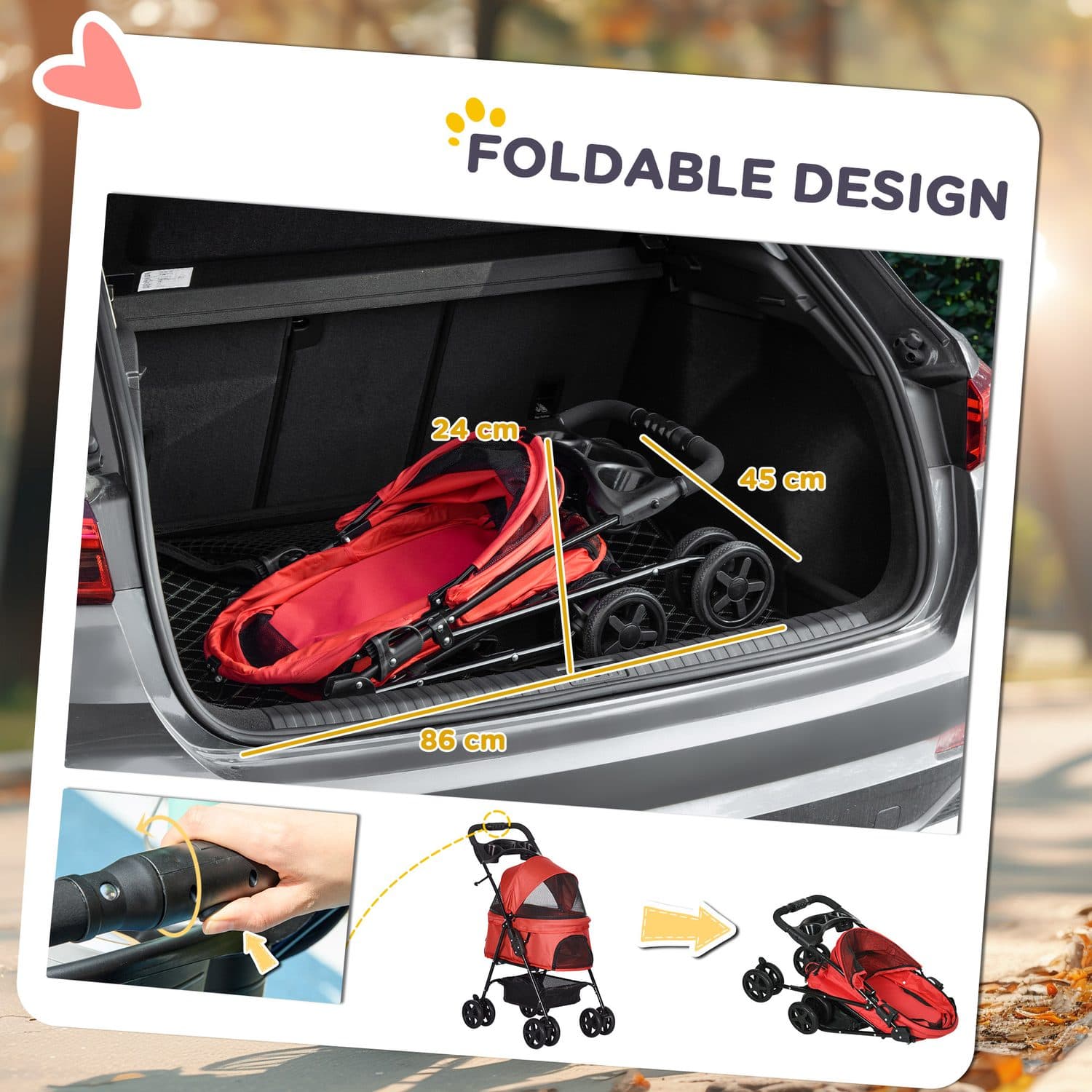 PawHut Foldable Dog Pram Stroller - image 4