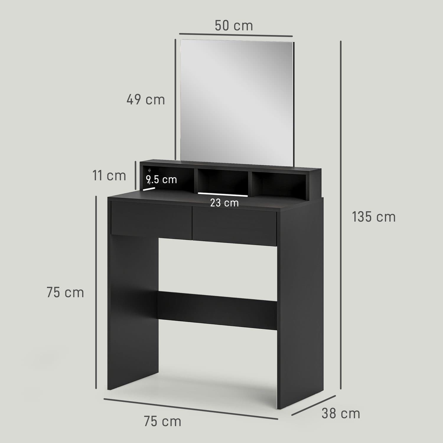 A compact black dressing table with mirror and built-in storage - image 2