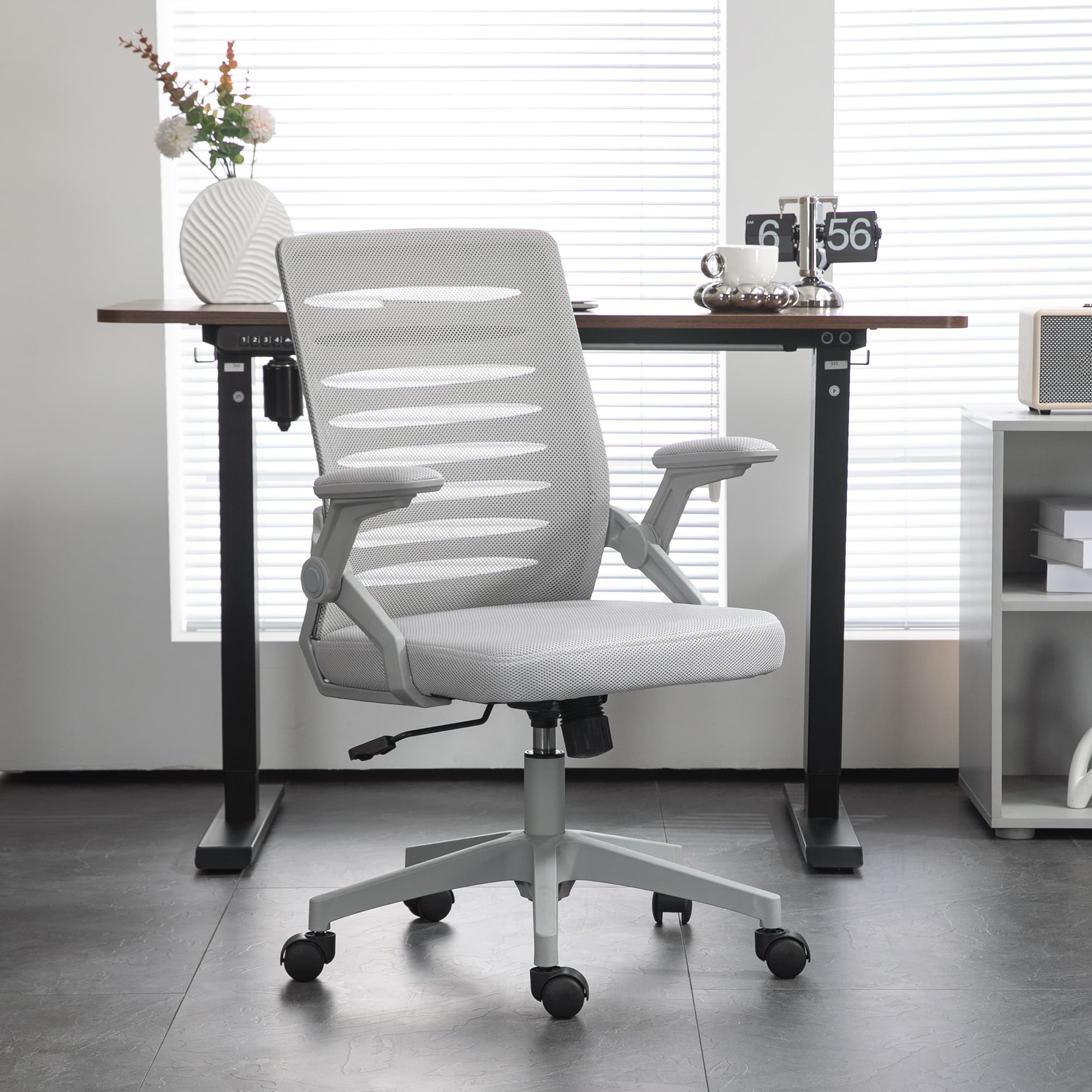 Adjustable Grey Mesh Desk Chair with Ergonomic Flip-Up Armrests - image 2