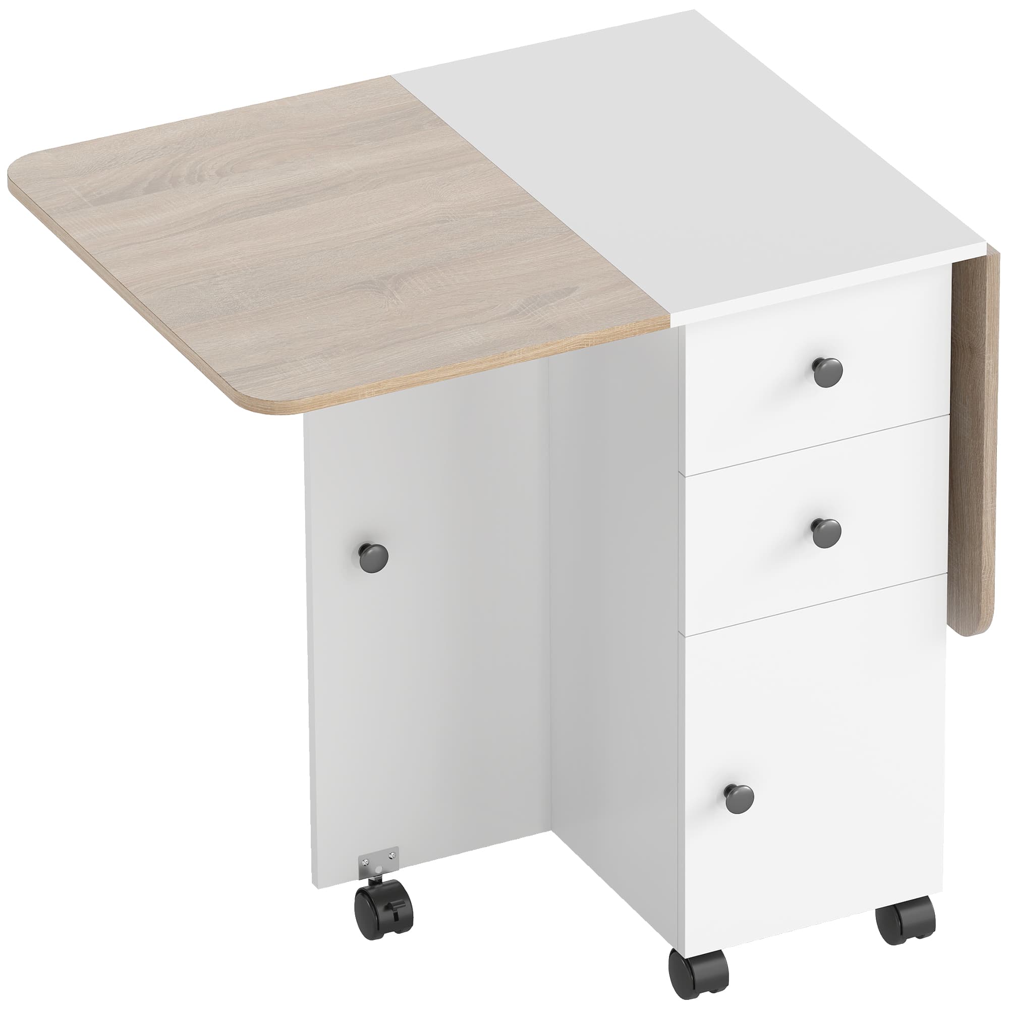 Oak and White Drop Leaf Dining Table with Storage - Oak White