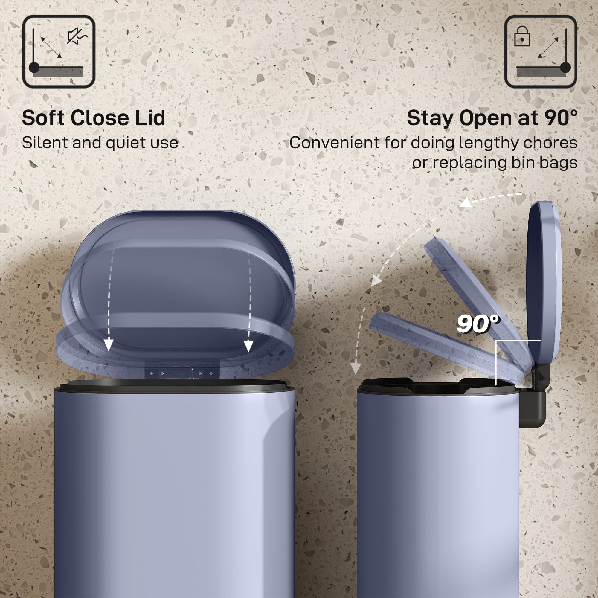 30L curved step pedal bin with silent soft-close lid - image 5