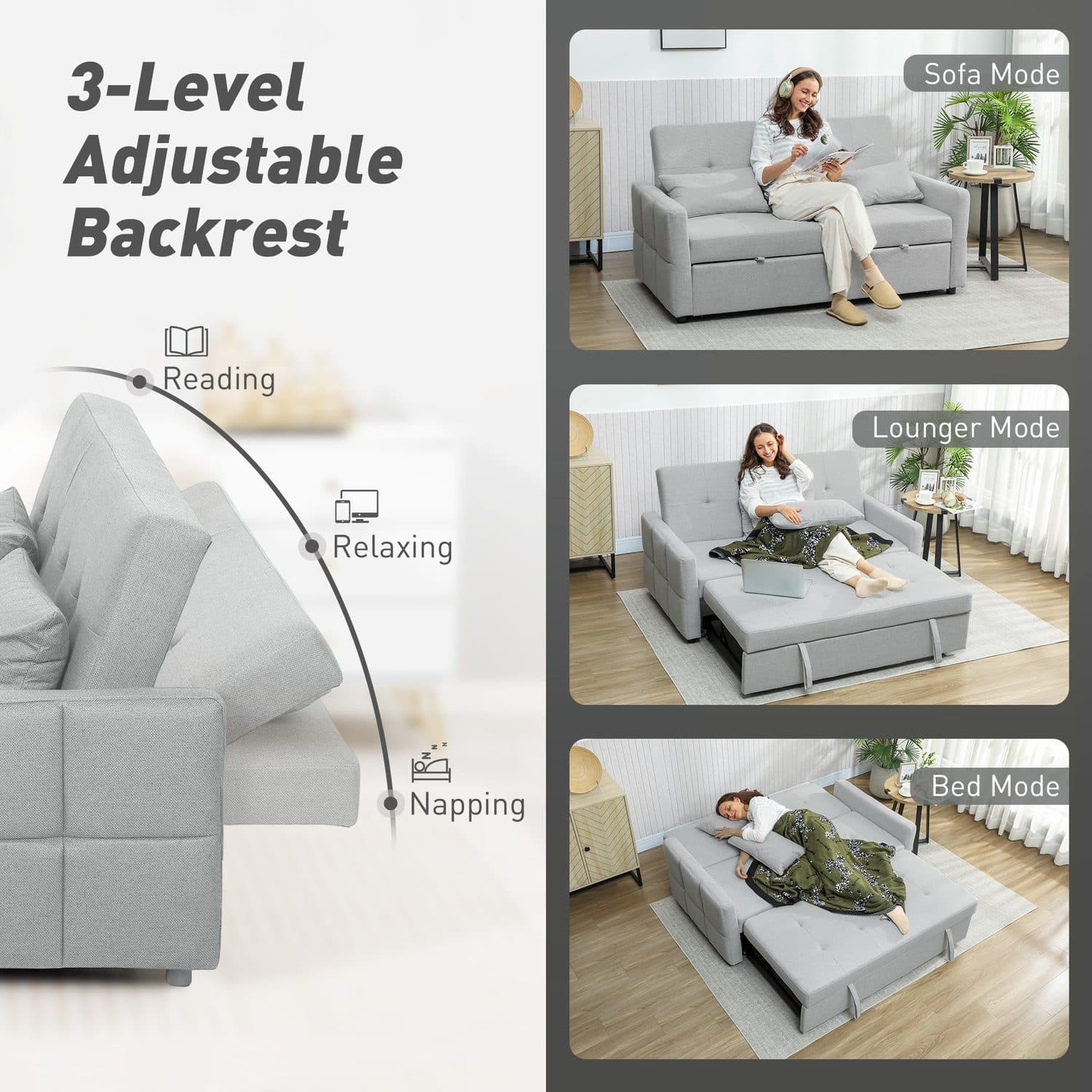 3-Way Light Grey Sofa Bed - image 4