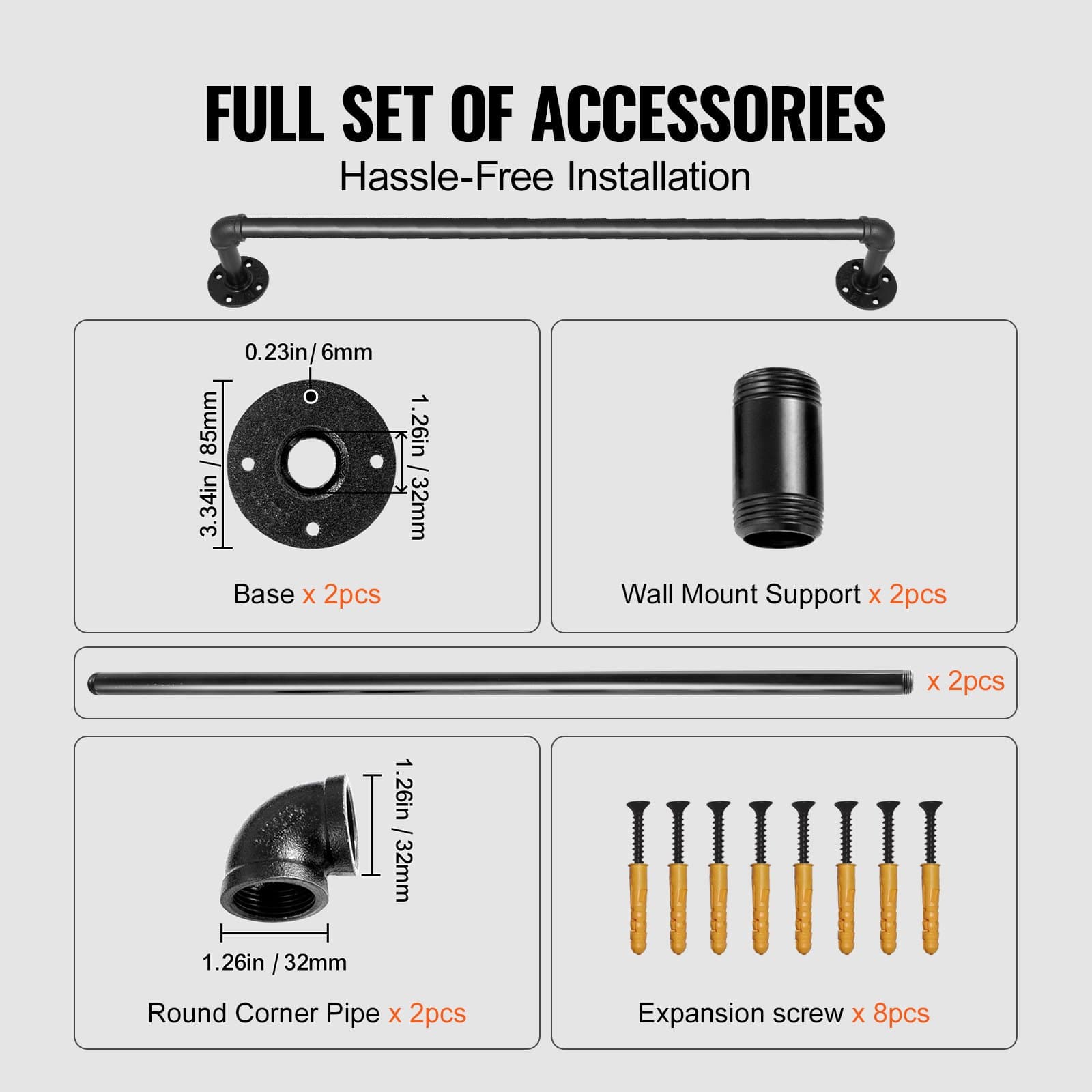 61cm Black Pipe Handrail for Wall Mounting - image 3