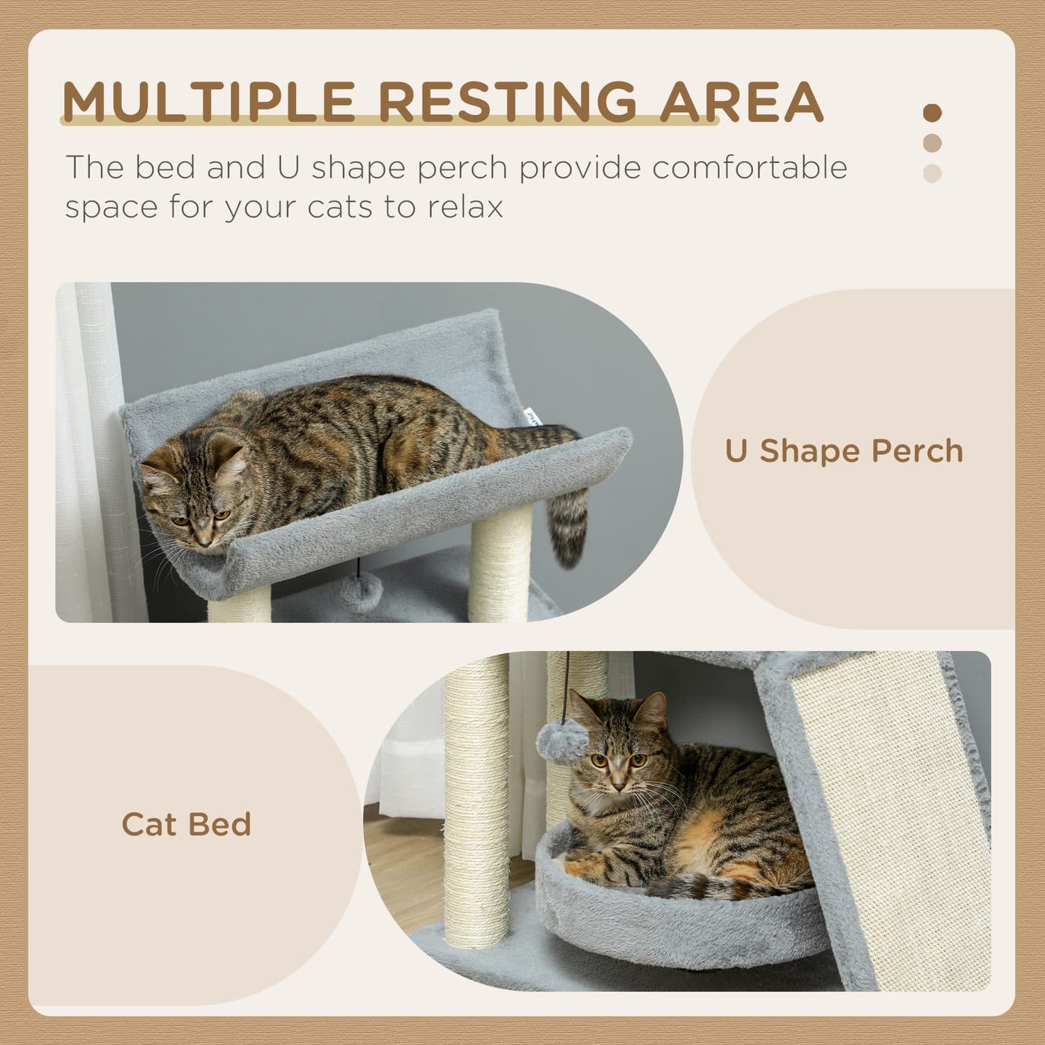 Light Grey Cat Tree with Sisal Scratching Posts, Top Perch and Round Bed - image 3