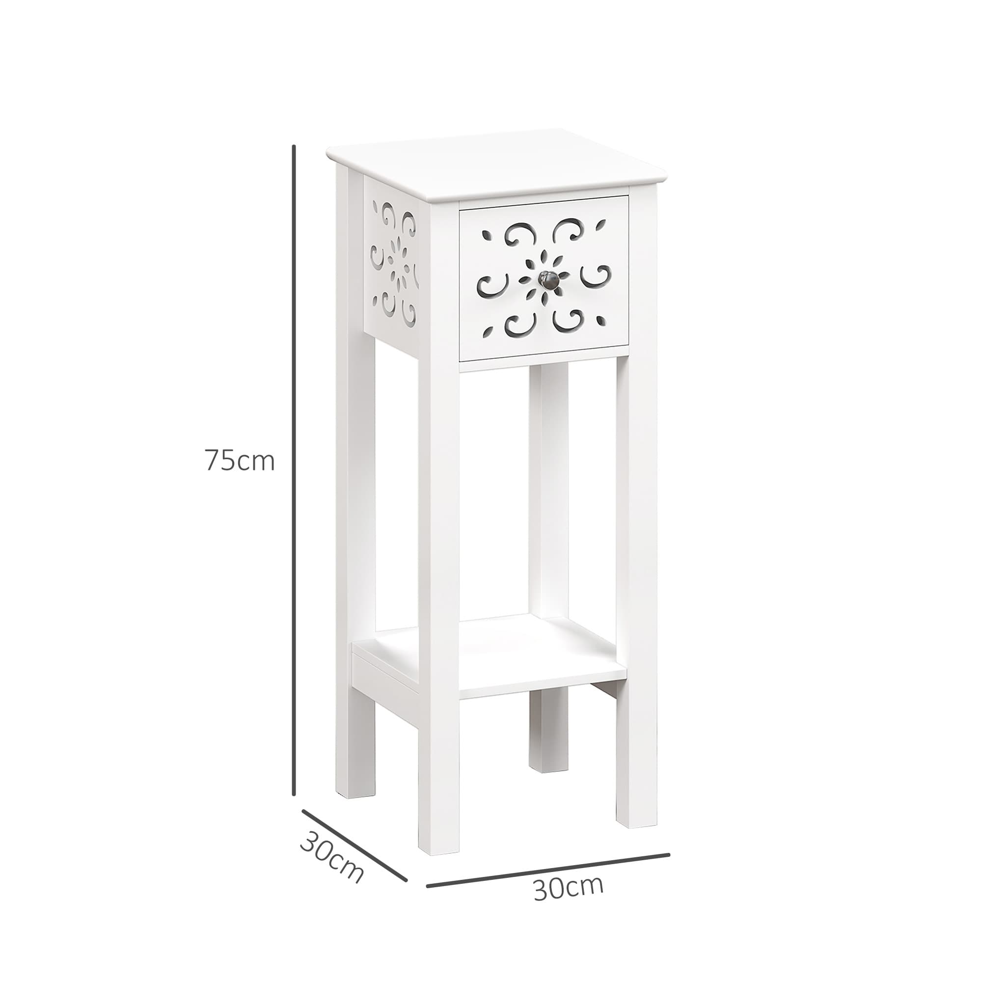 White Floral Side Tables with Drawer Storage - image 2